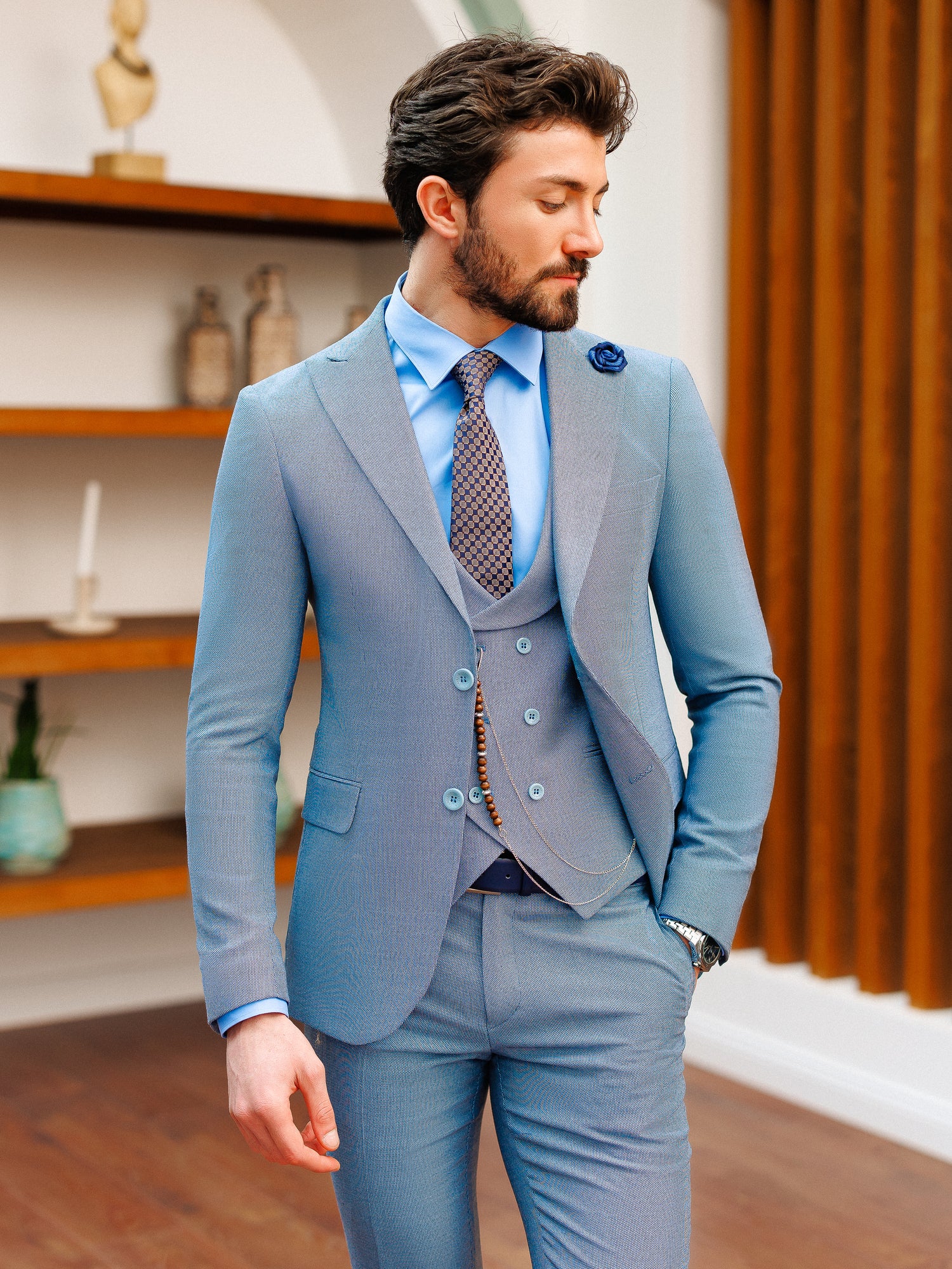Blue Slim-Fit Suit 3-Piece