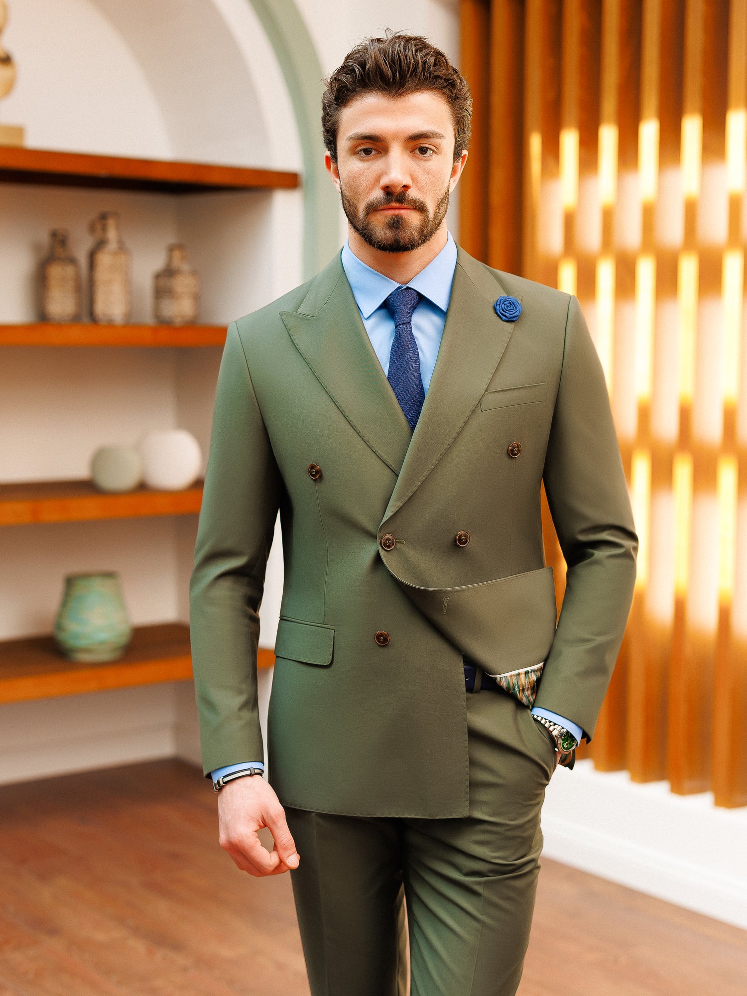 Khaki Double Breasted Suit 2-Piece