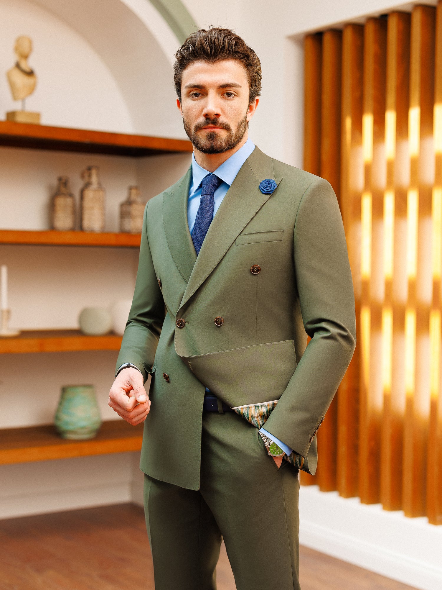 Khaki Double Breasted Suit 2-Piece