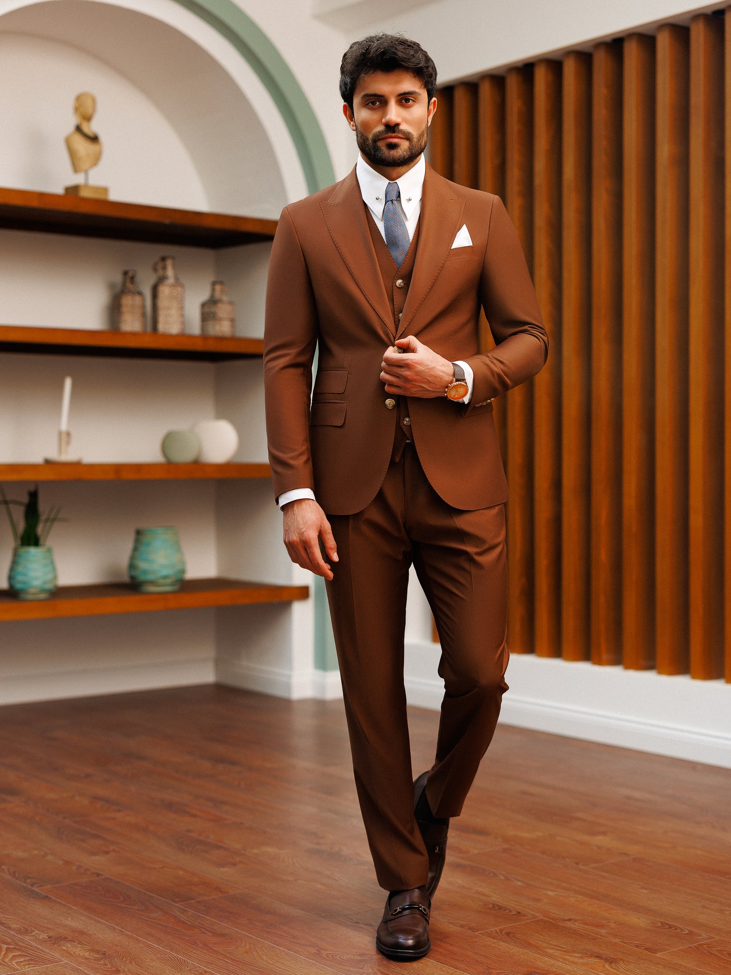 Brown Slim-Fit Suit 3-Piece