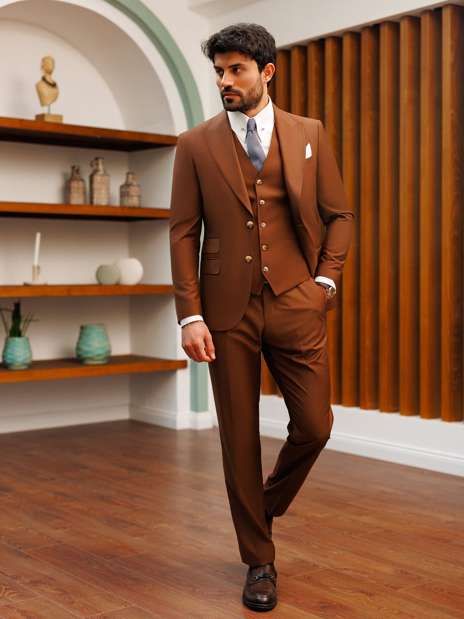 Brown Slim-Fit Suit 3-Piece