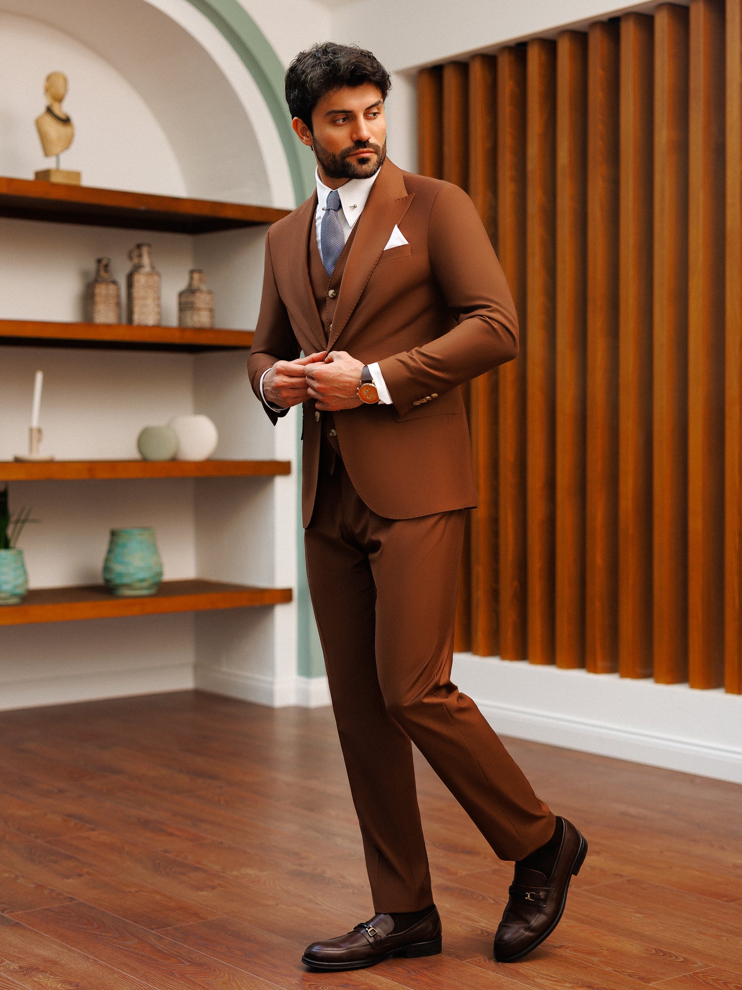 Brown Slim-Fit Suit 3-Piece