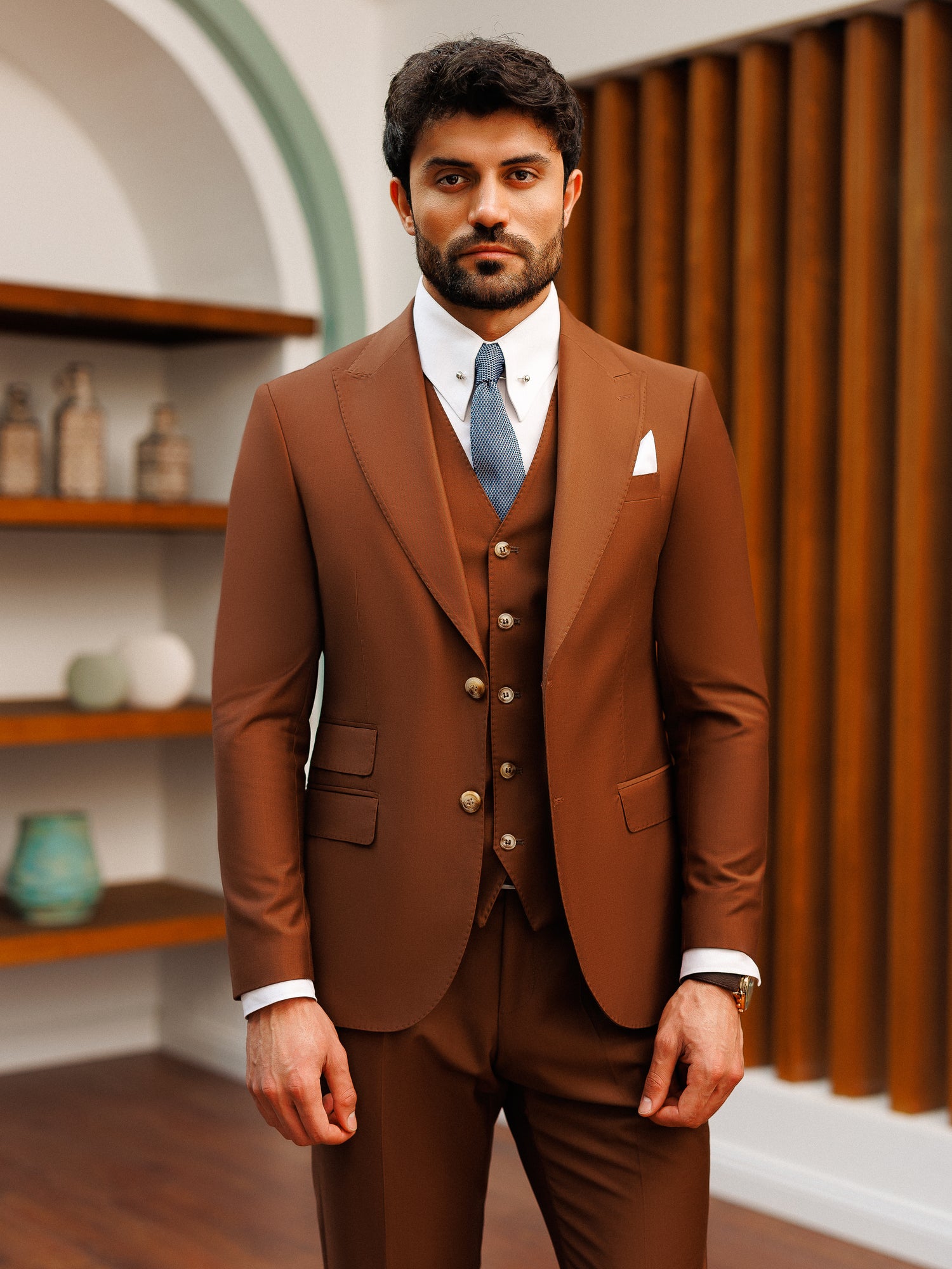 Brown Slim-Fit Suit 3-Piece