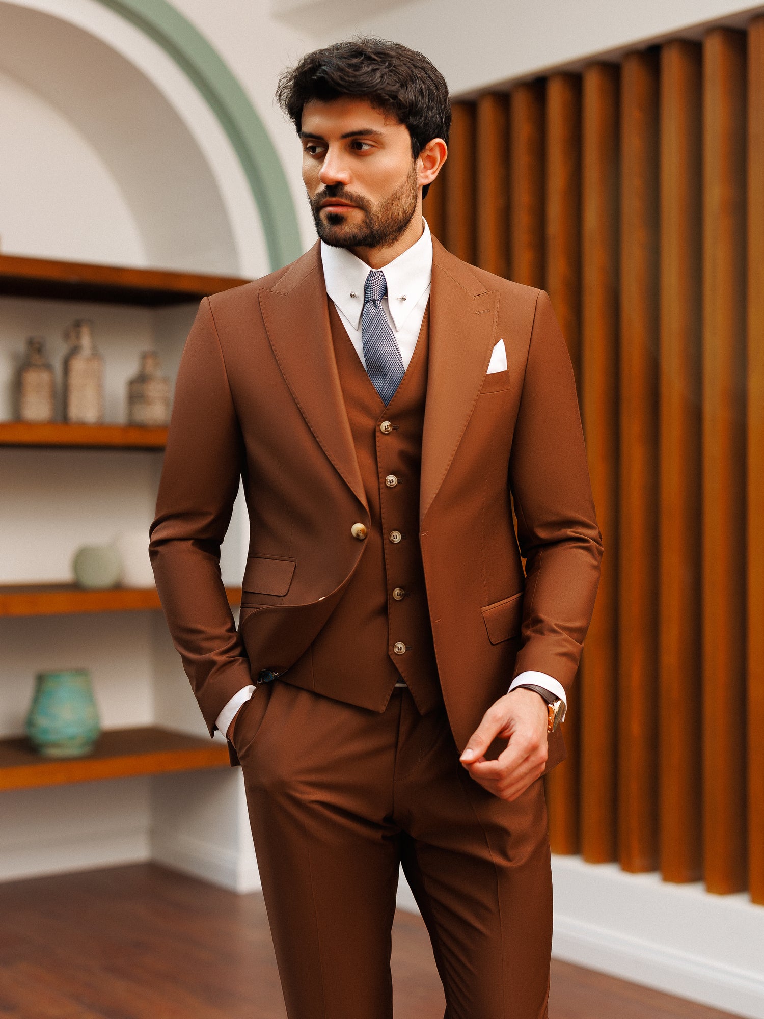 Brown Slim-Fit Suit 3-Piece