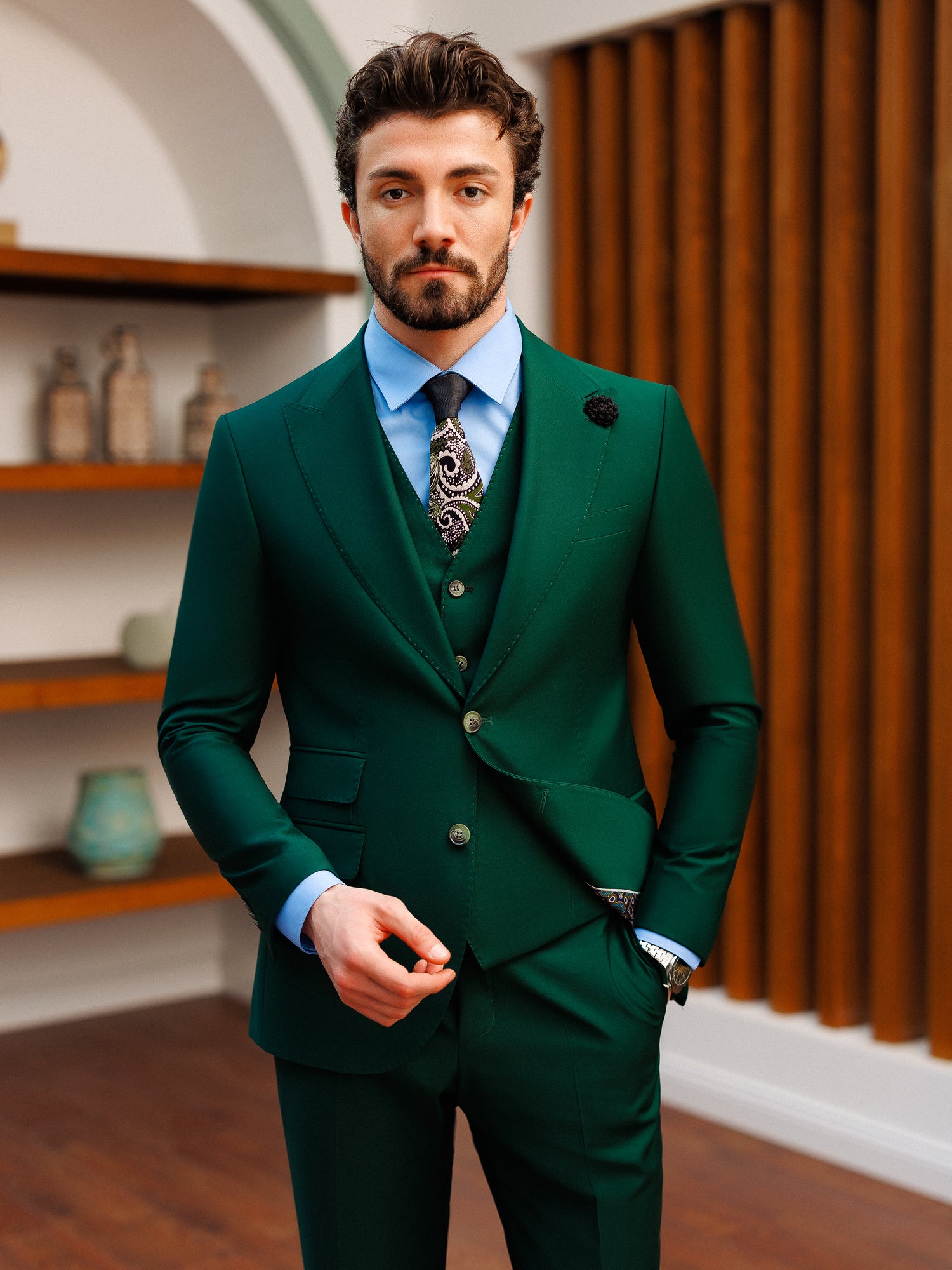 Green Slim-Fit Suit 3-Piece