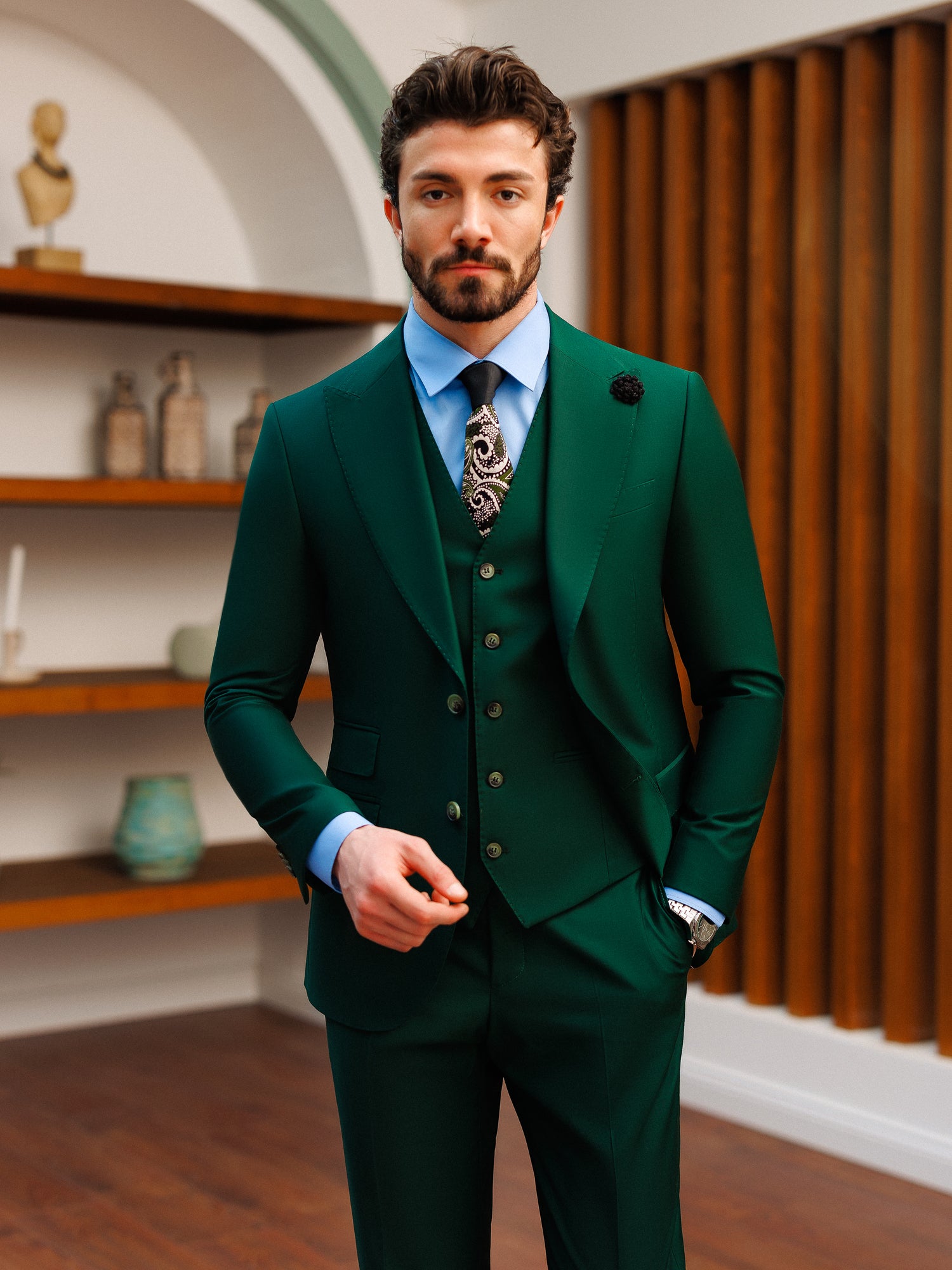 Green Slim-Fit Suit 3-Piece