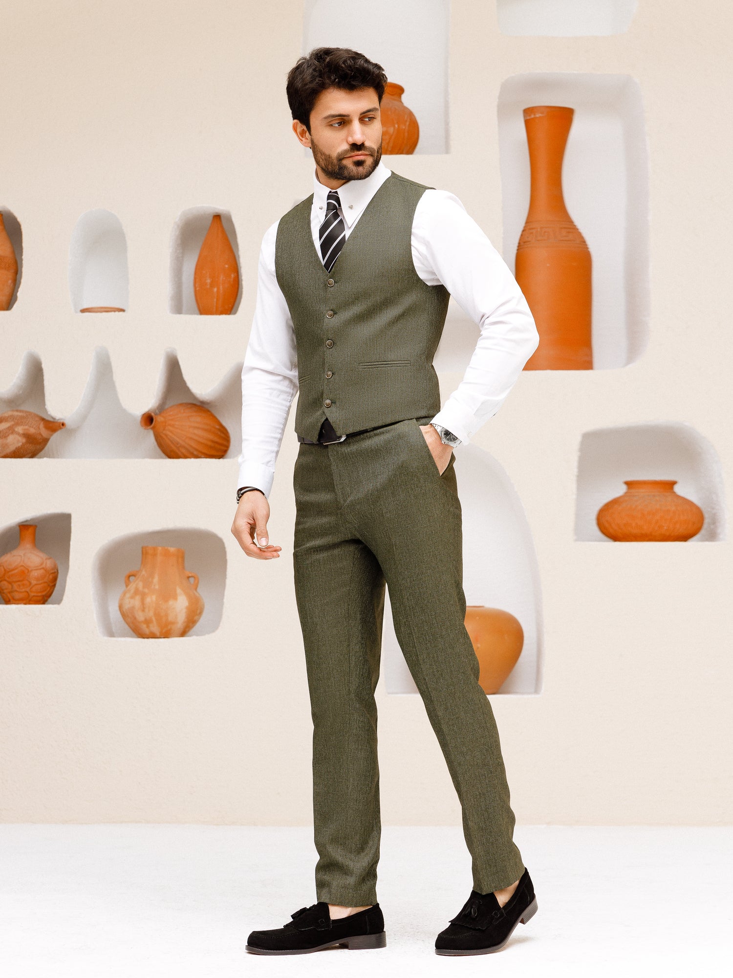 Khaki Slim-Fit Suit 3-Piece
