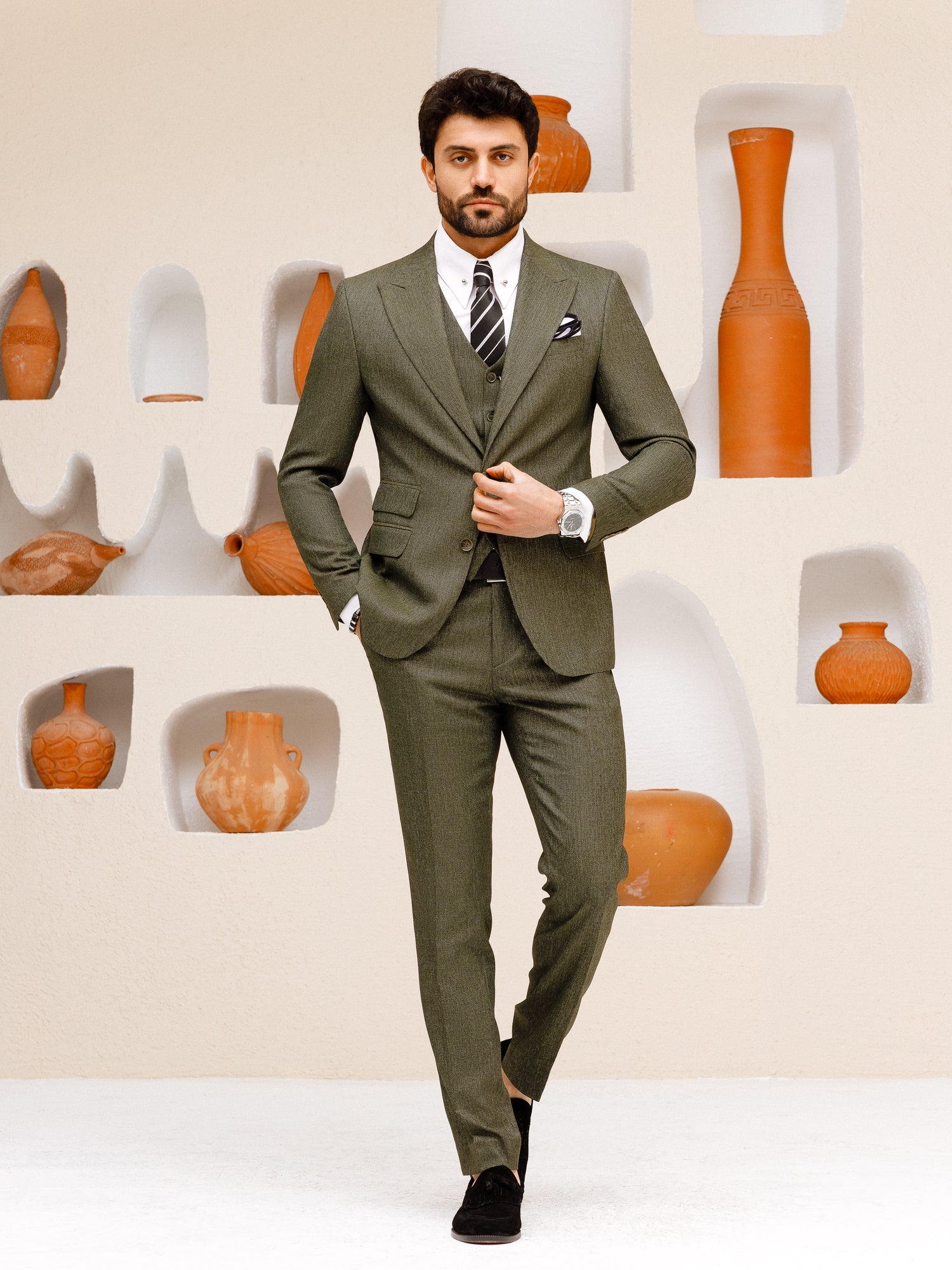Khaki Slim-Fit Suit 3-Piece
