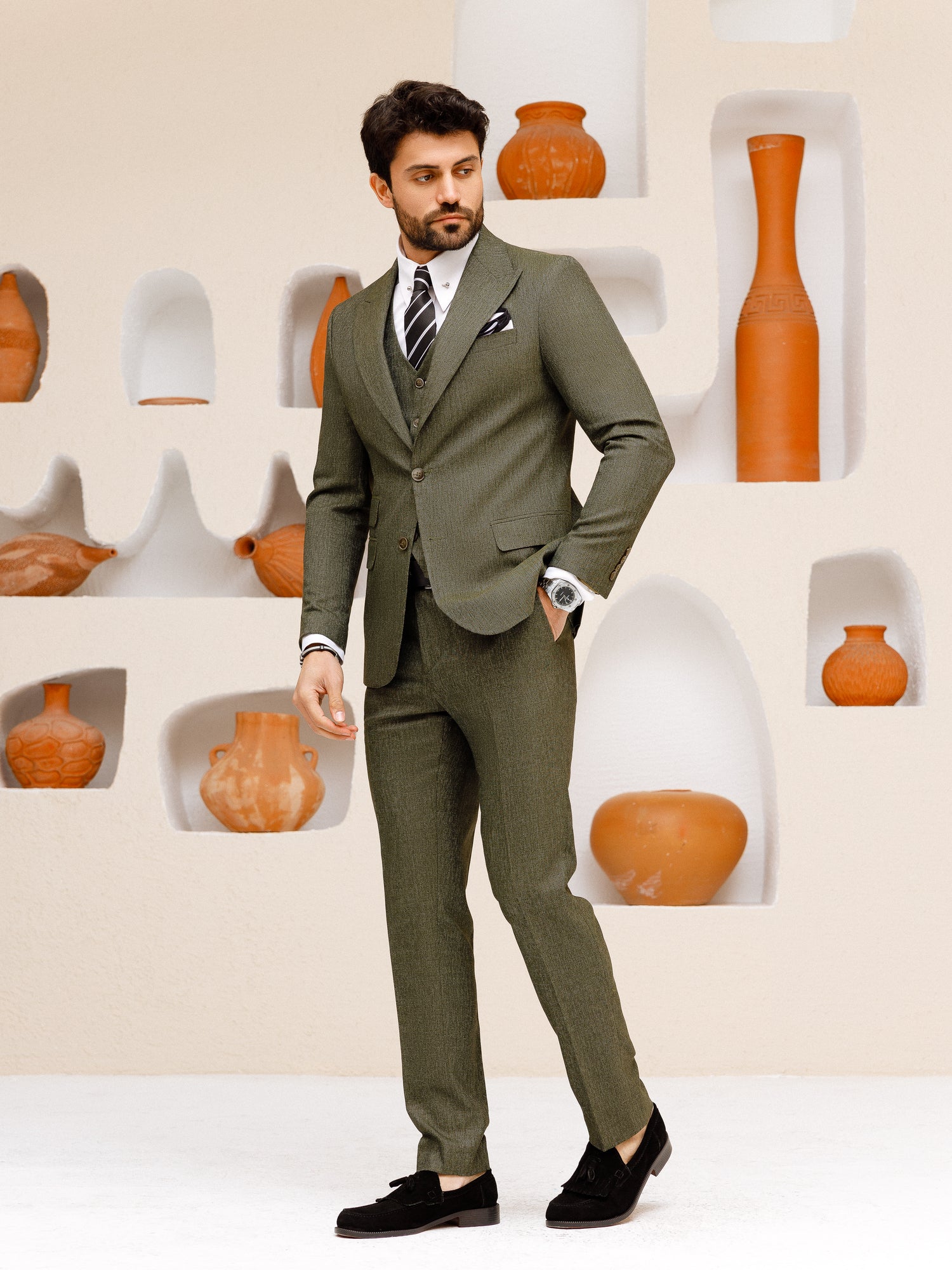 Khaki Slim-Fit Suit 3-Piece