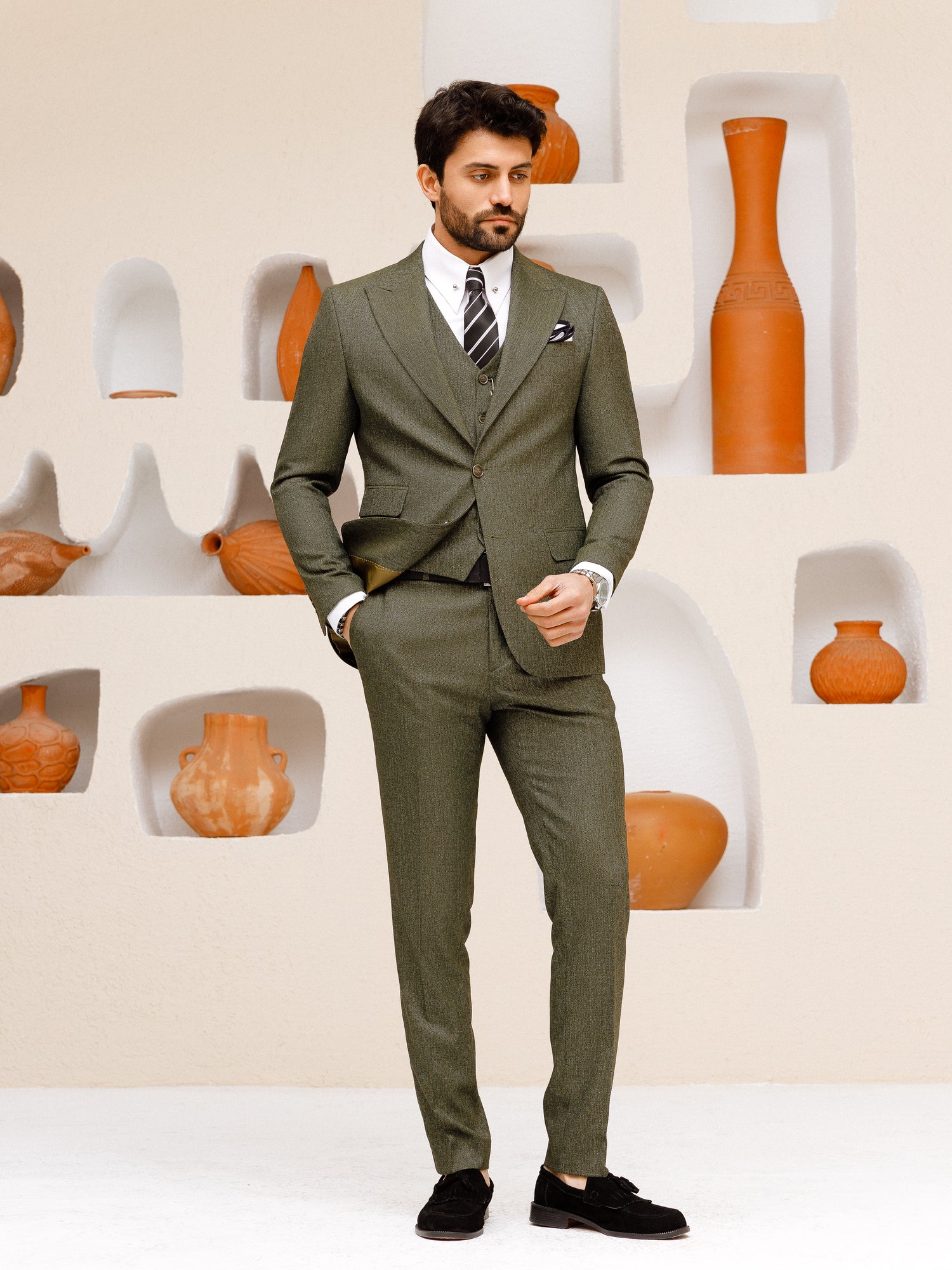 Khaki Slim-Fit Suit 3-Piece