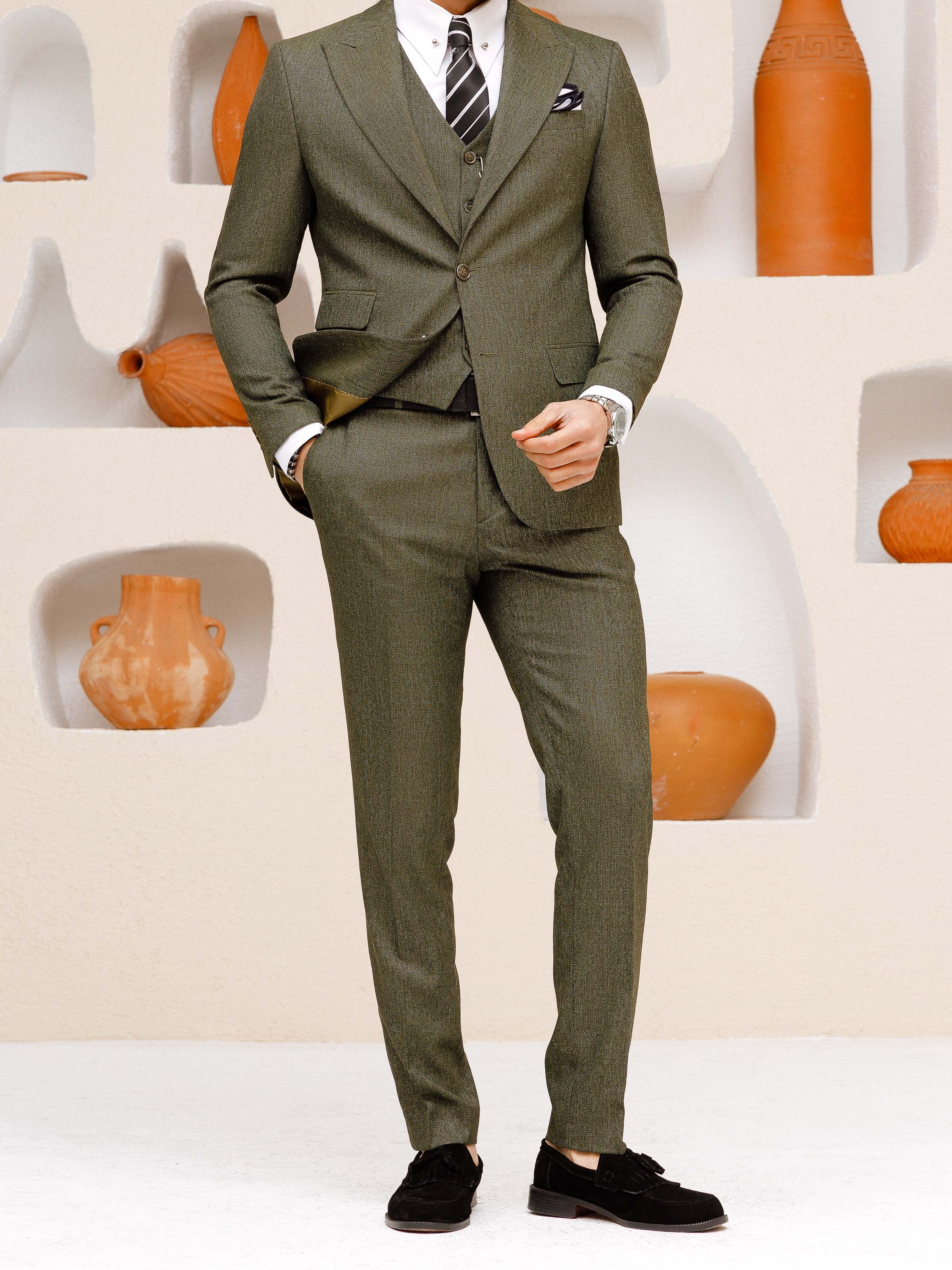 Khaki Slim-Fit Suit 3-Piece