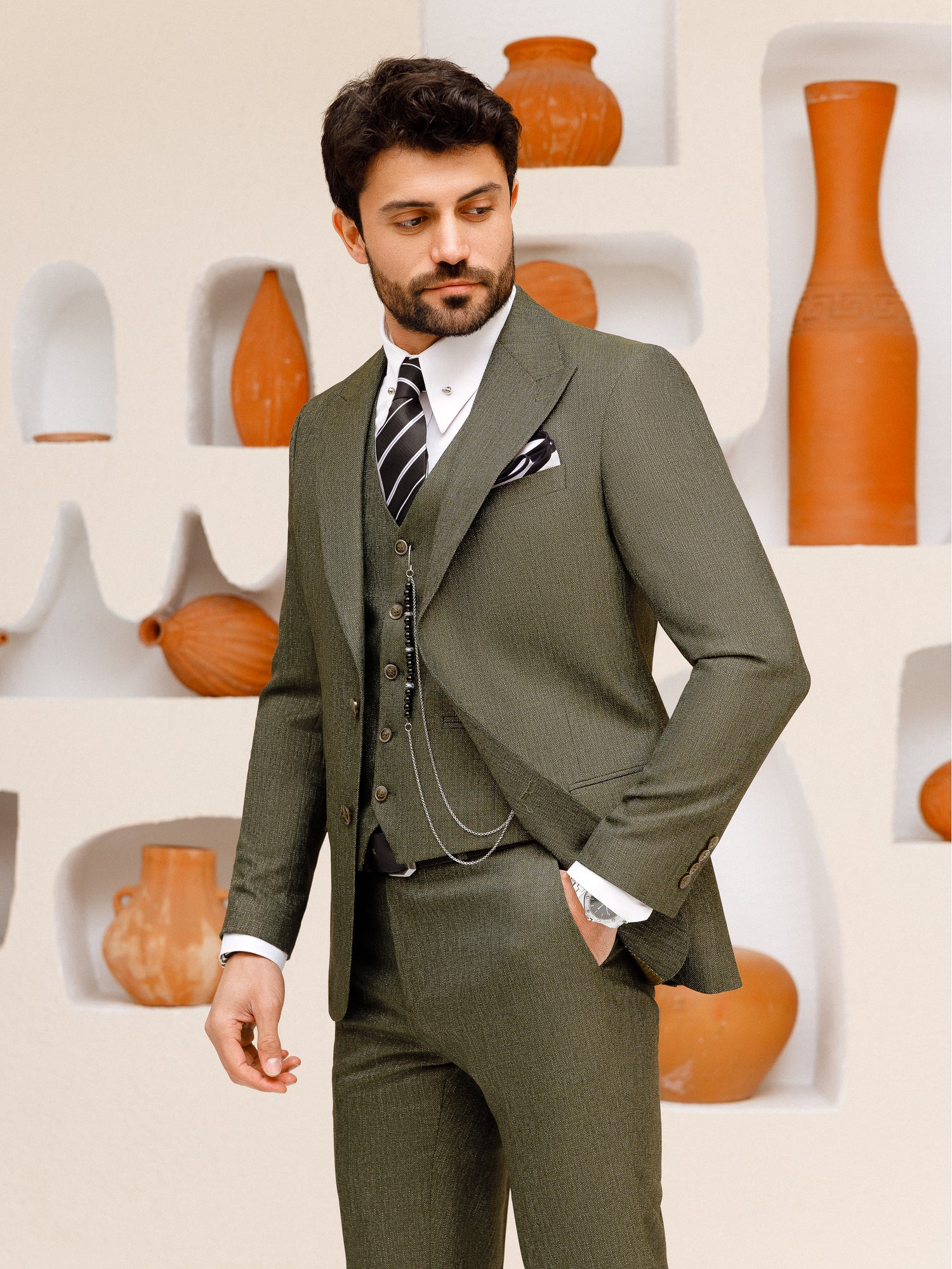 Khaki Slim-Fit Suit 3-Piece