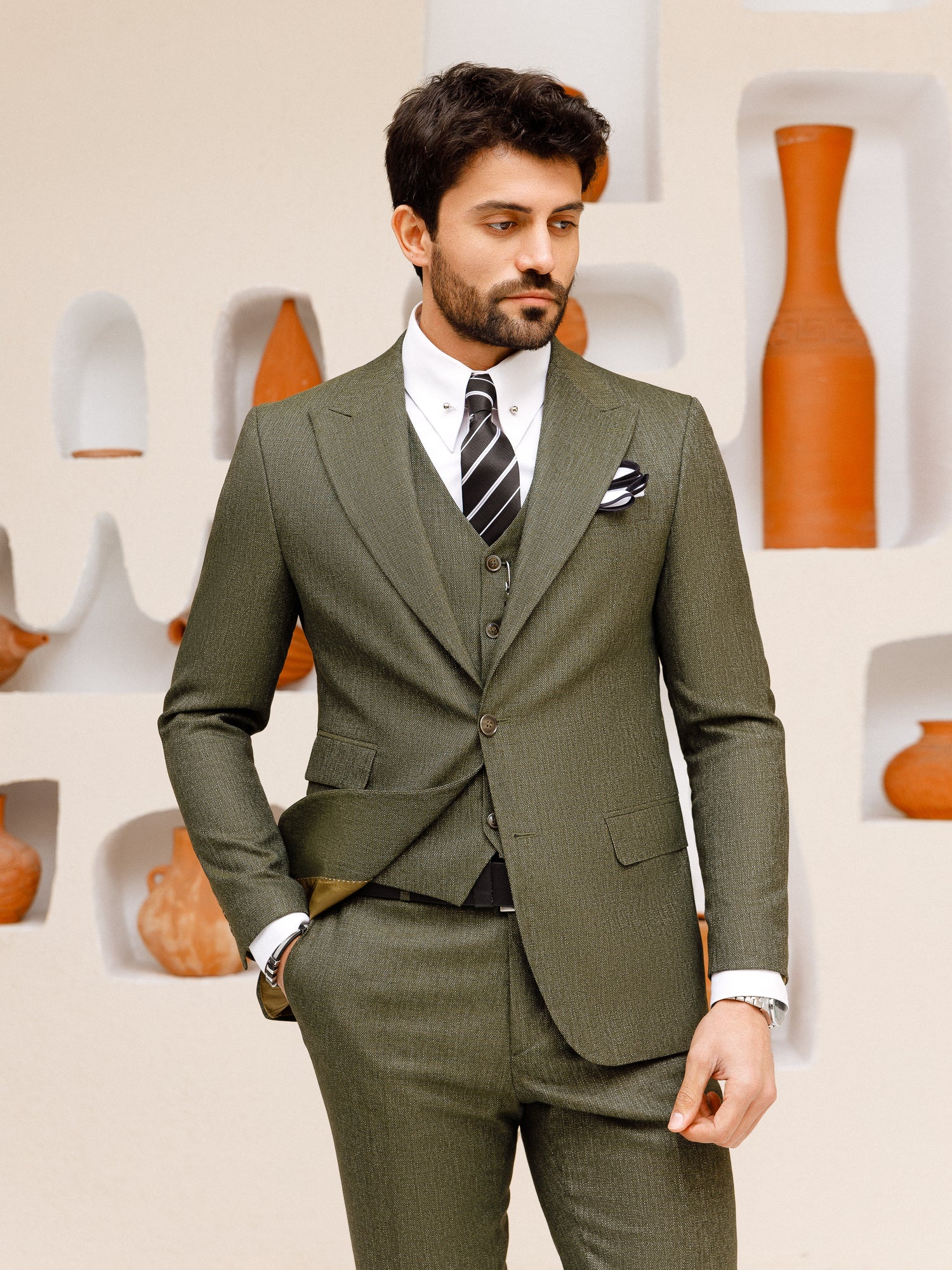 Khaki Slim-Fit Suit 3-Piece