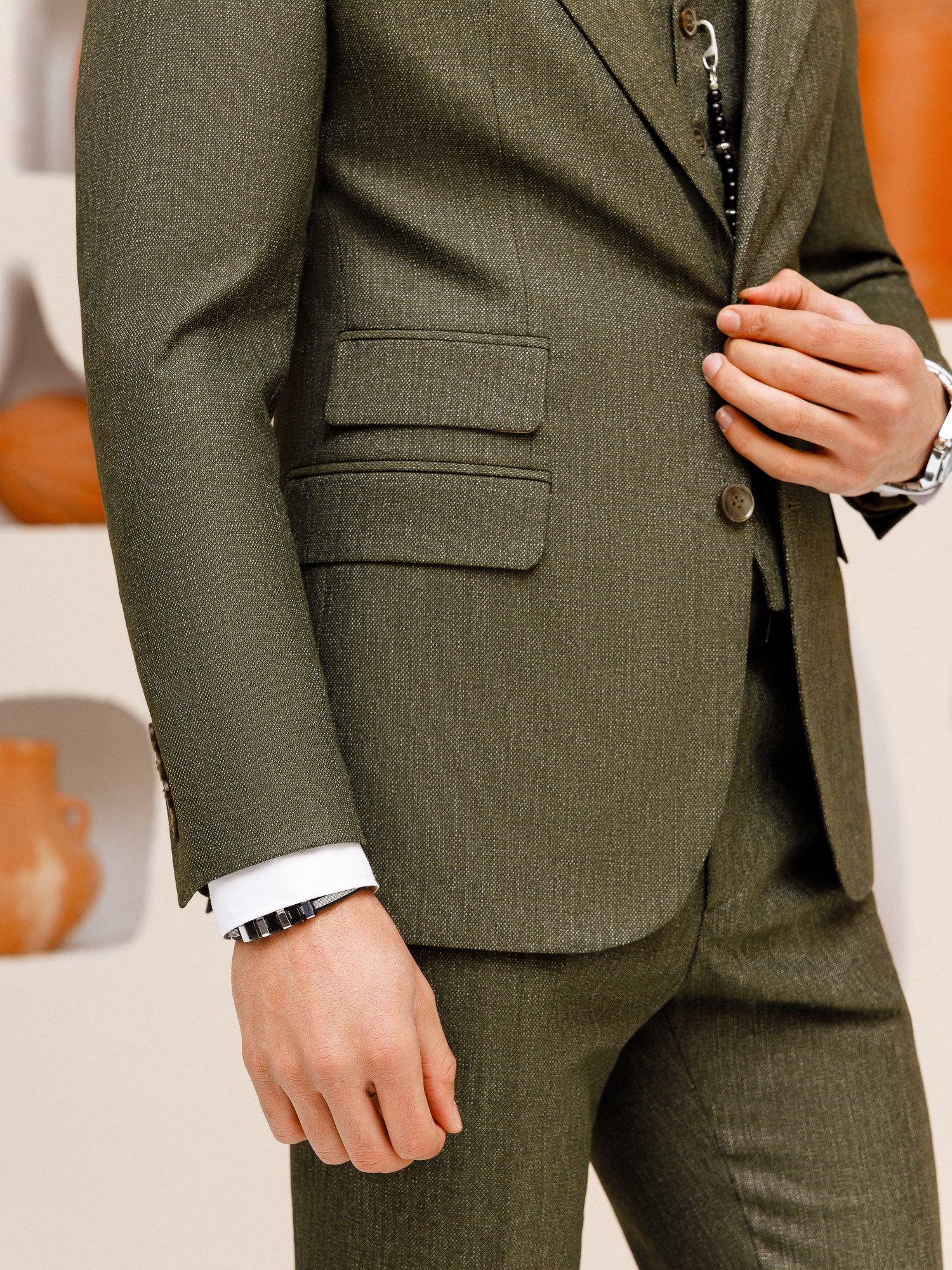 Khaki Slim-Fit Suit 3-Piece