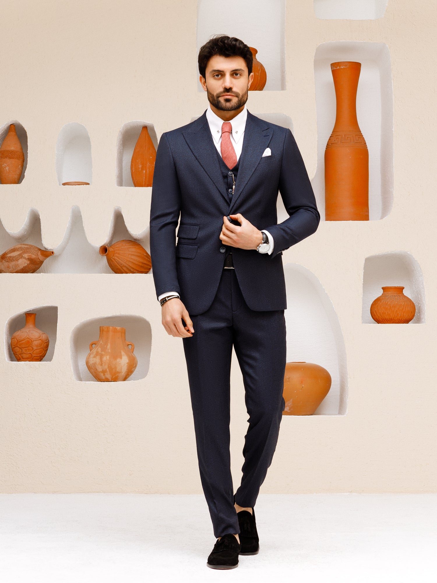 Navy Striped Slim-Fit Suit 3-Piece