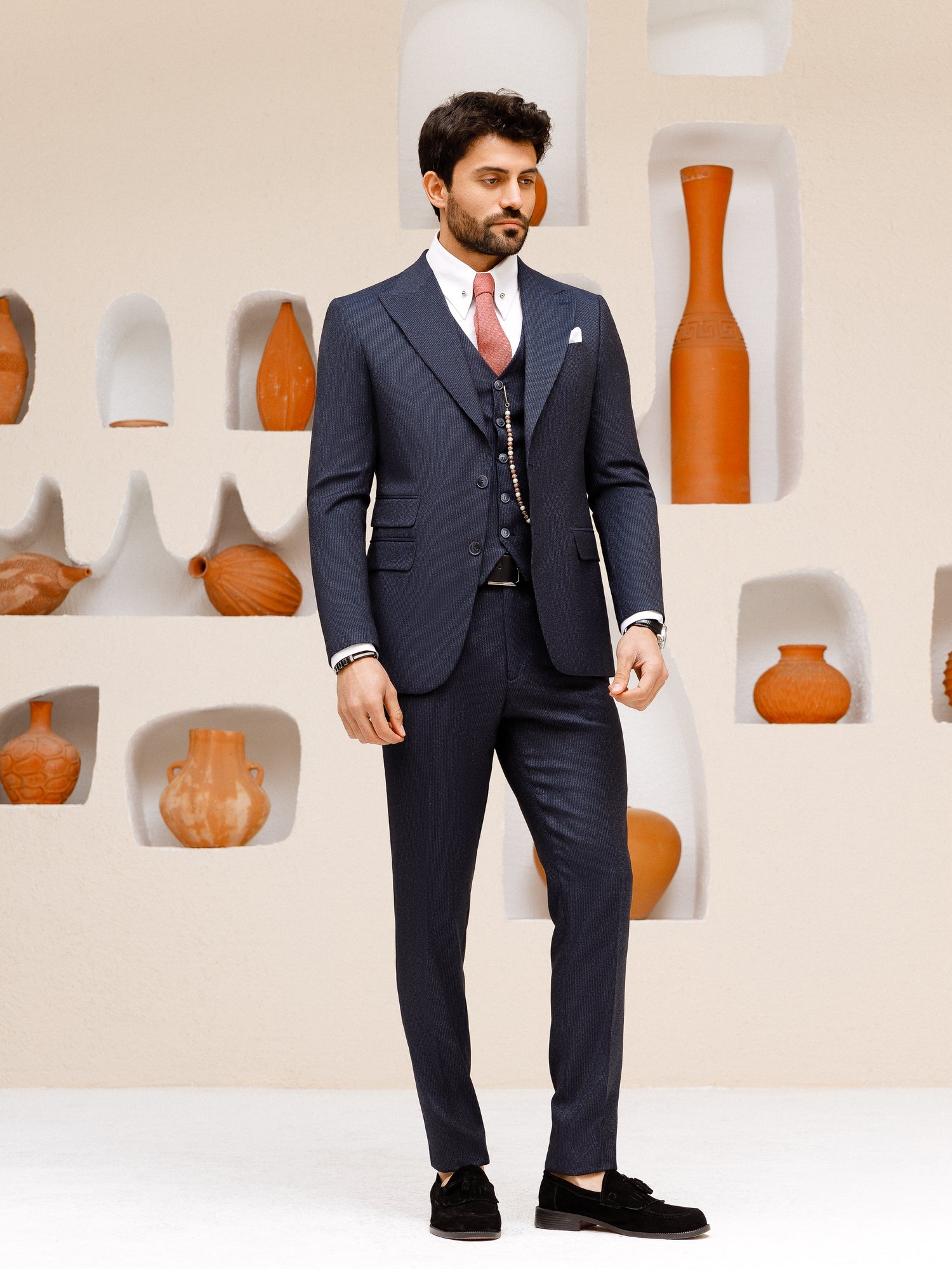 Navy Striped Slim-Fit Suit 3-Piece