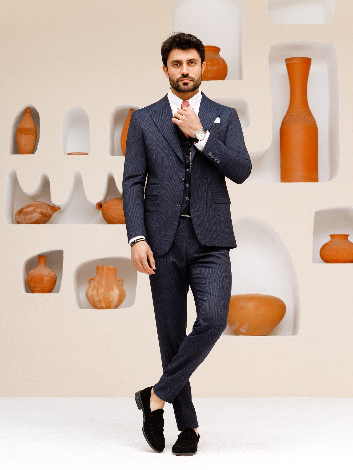 Navy Striped Slim-Fit Suit 3-Piece