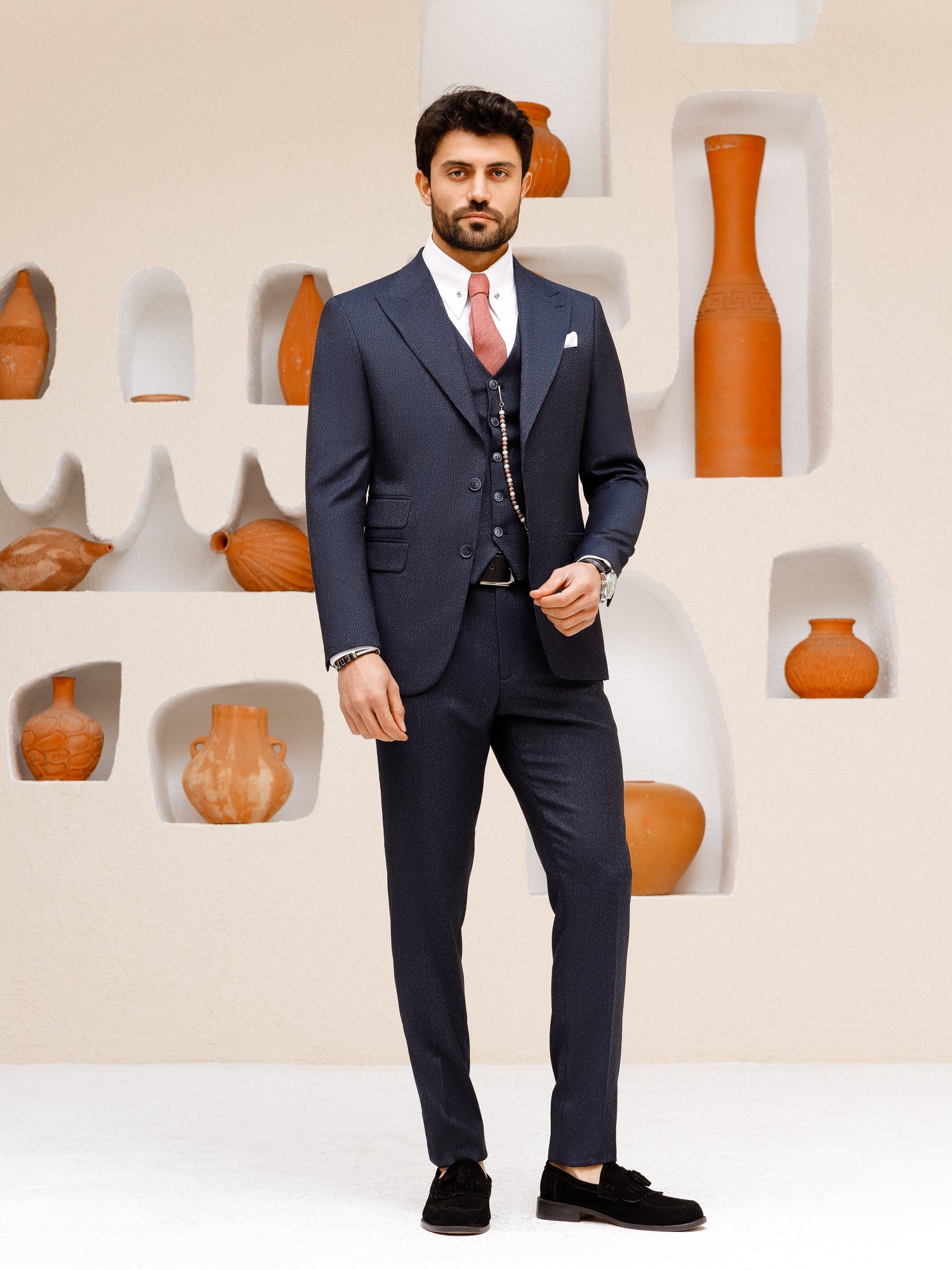 Navy Striped Slim-Fit Suit 3-Piece