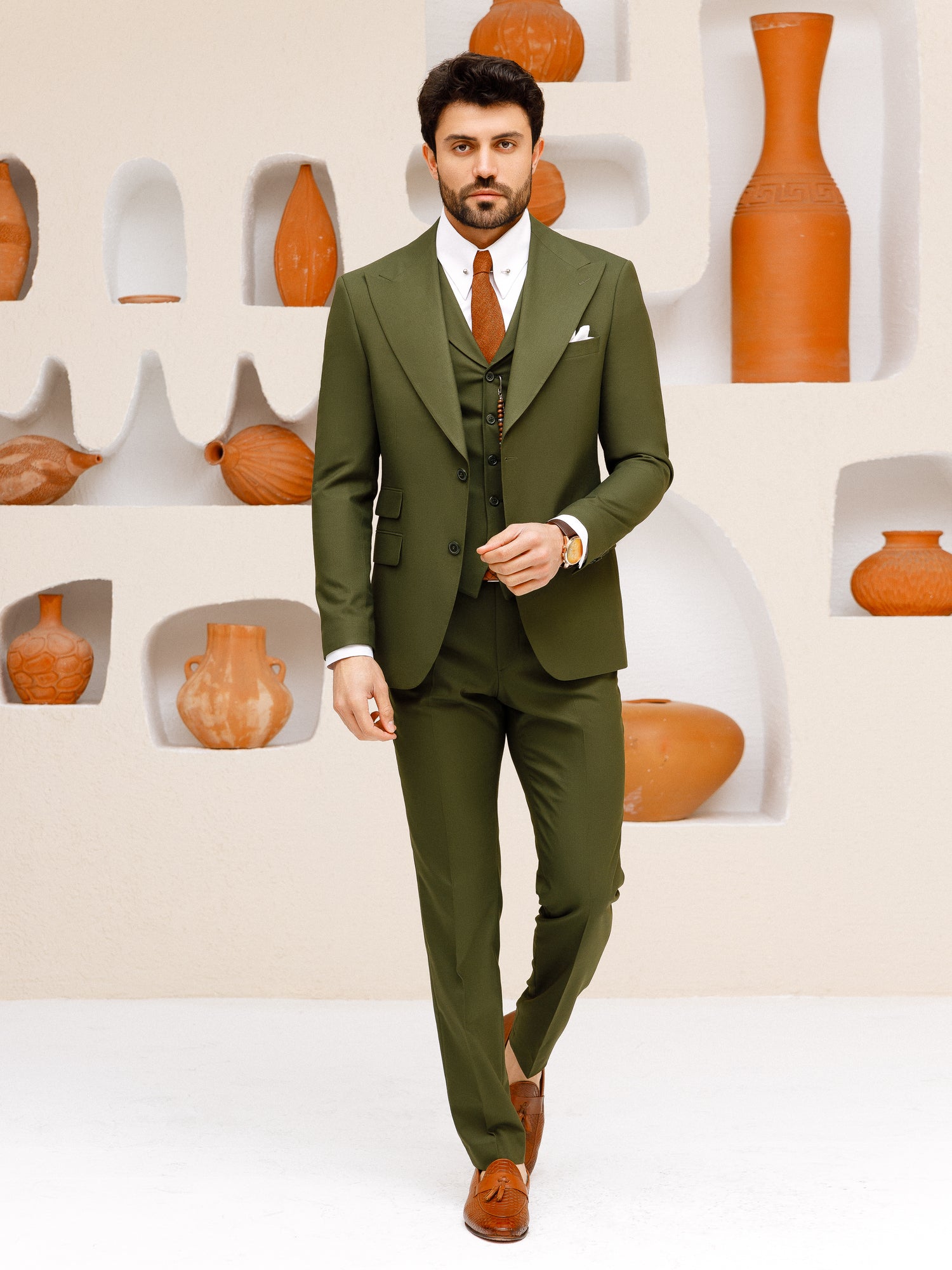 Khaki Slim-Fit Suit 3-Piece