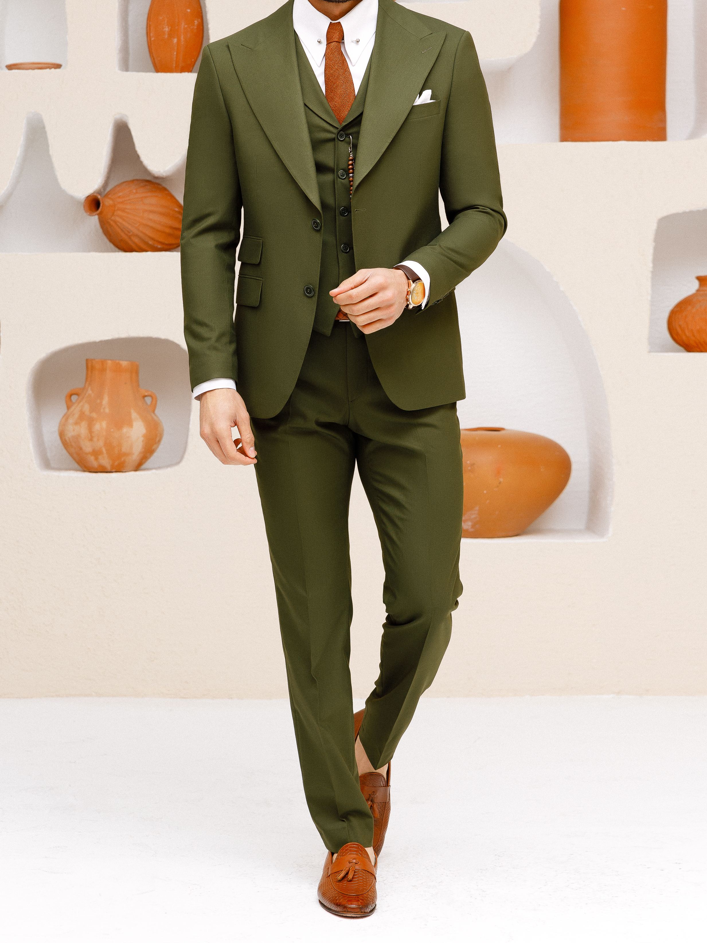 Khaki Slim-Fit Suit 3-Piece