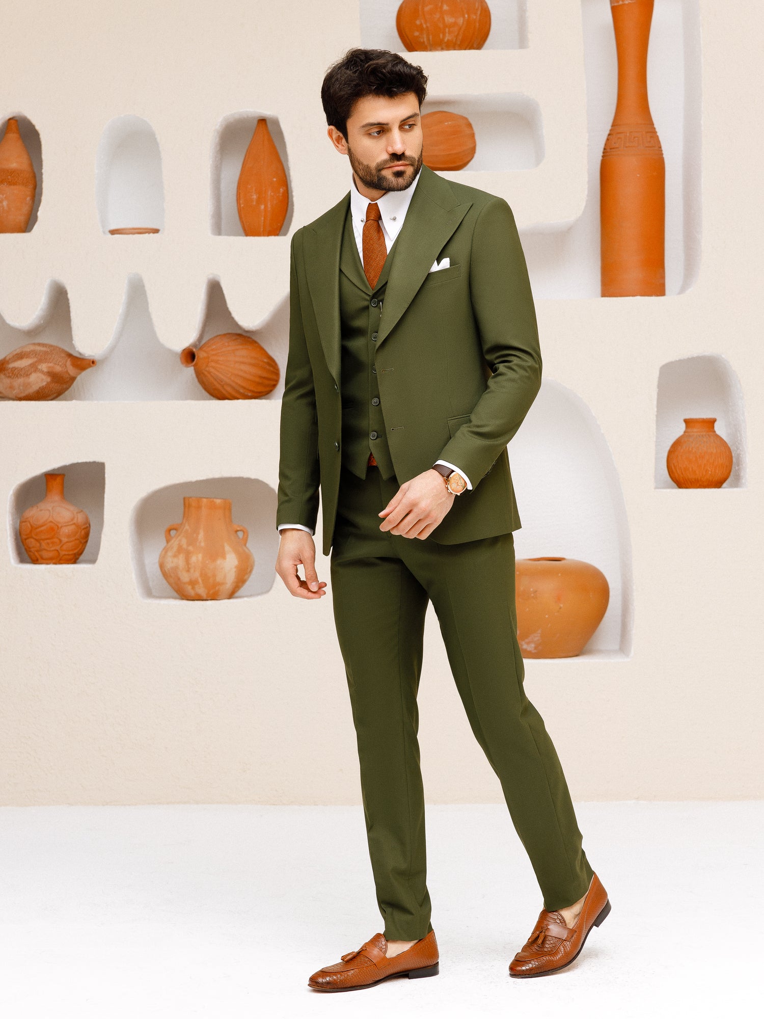 Khaki Slim-Fit Suit 3-Piece