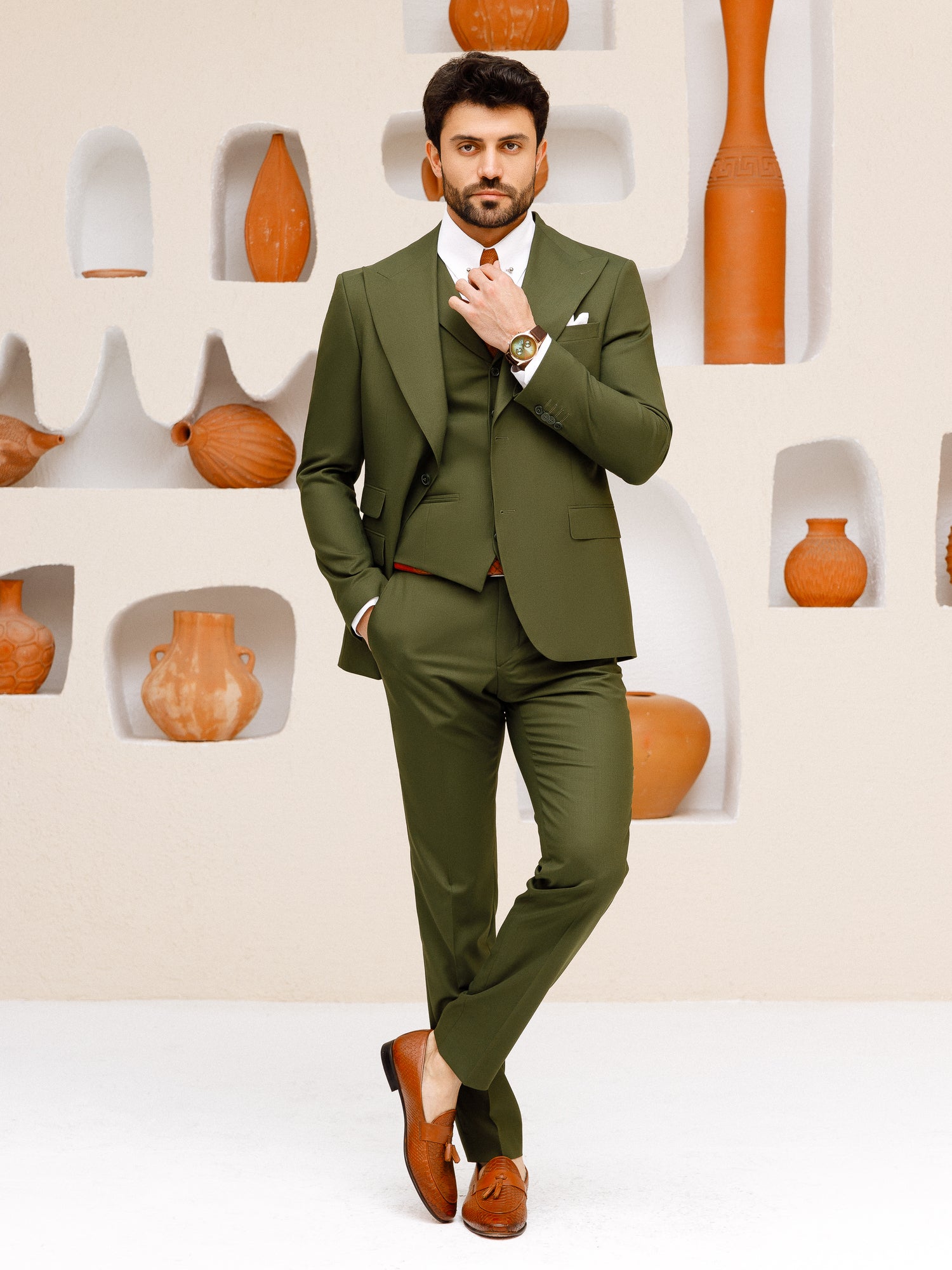 Khaki Slim-Fit Suit 3-Piece