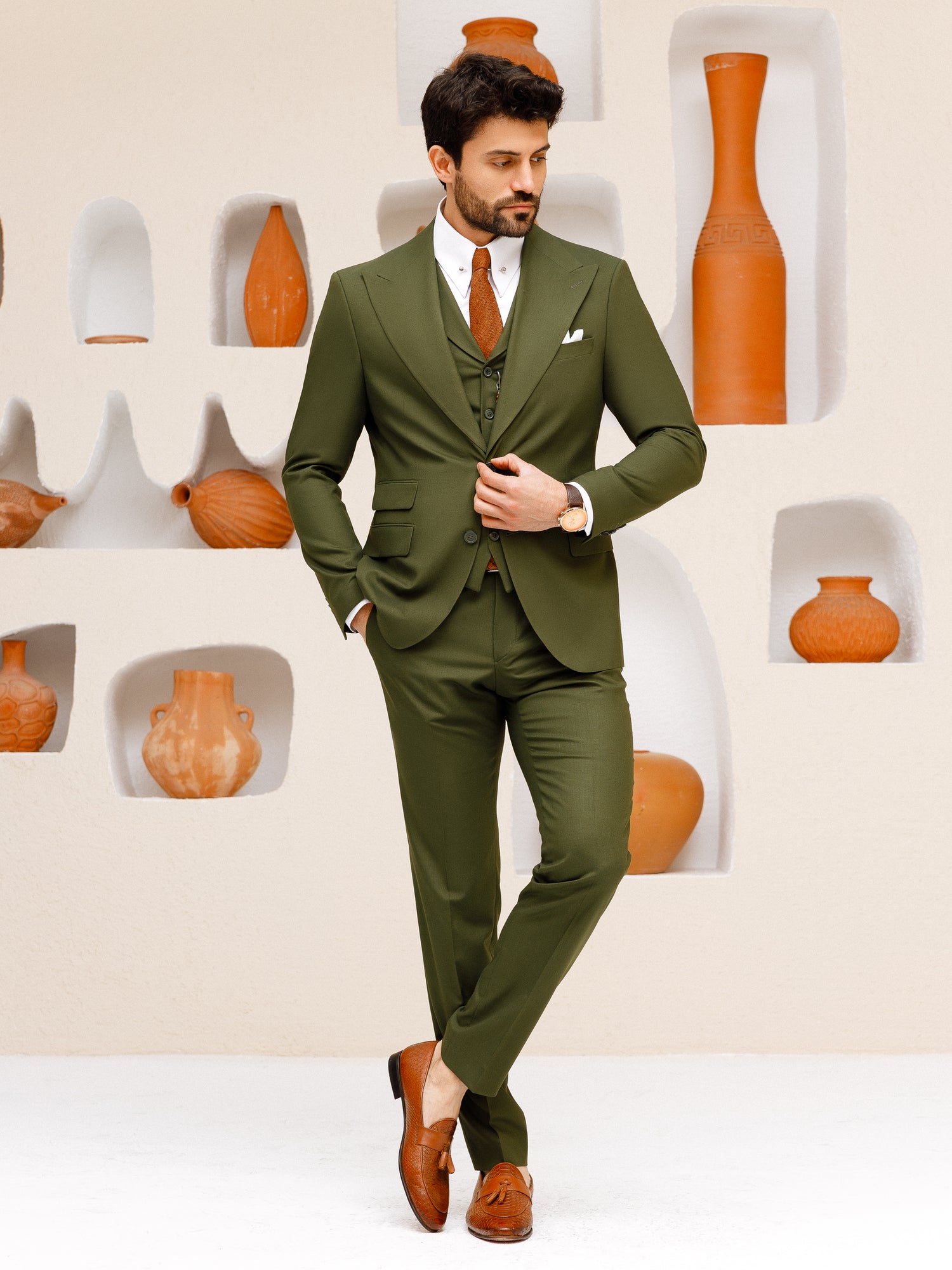 Khaki Slim-Fit Suit 3-Piece