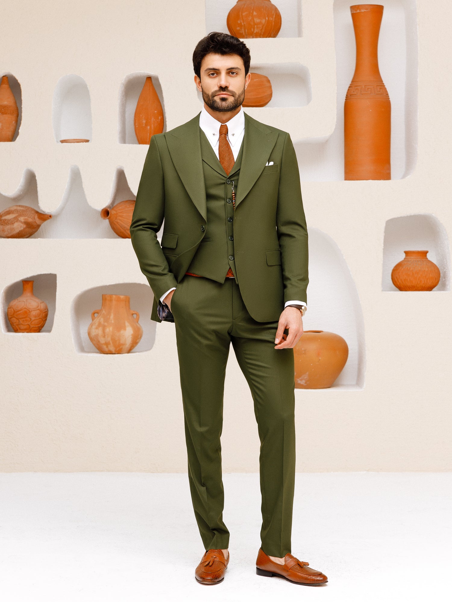 Khaki Slim-Fit Suit 3-Piece