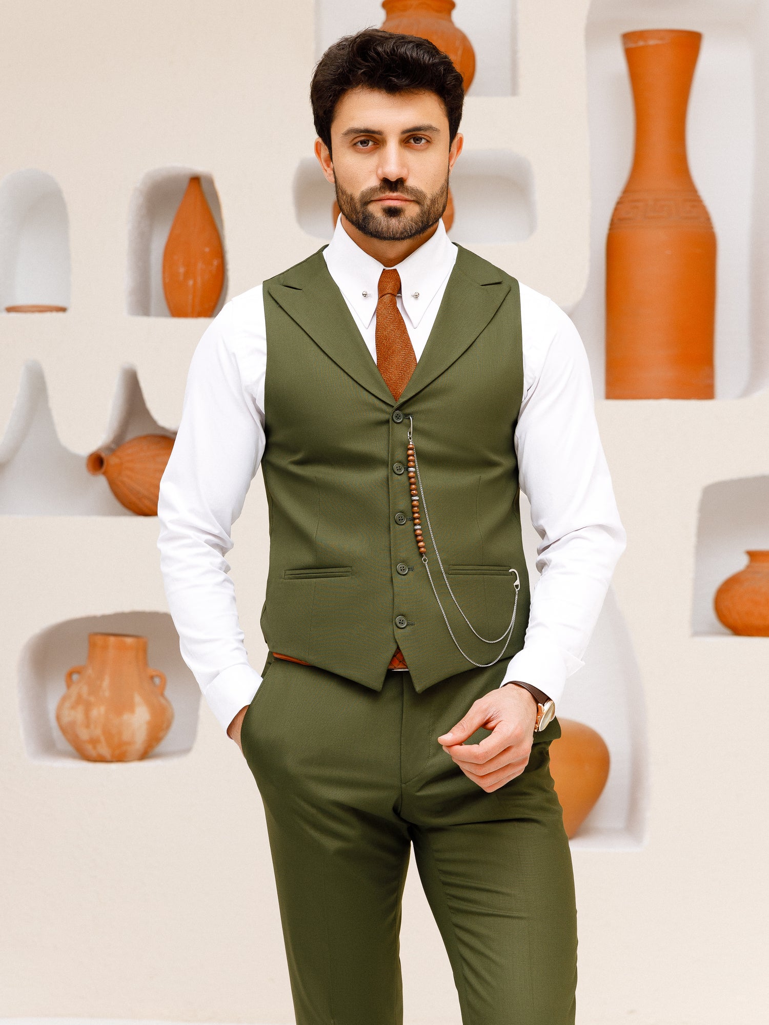 Khaki Slim-Fit Suit 3-Piece