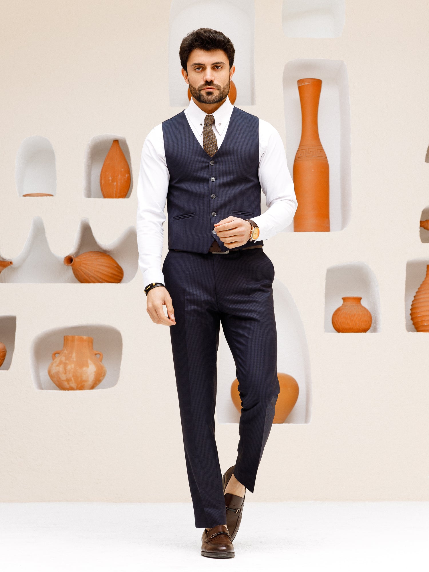 Navy Plaid Slim-Fit Suit 3-Piece