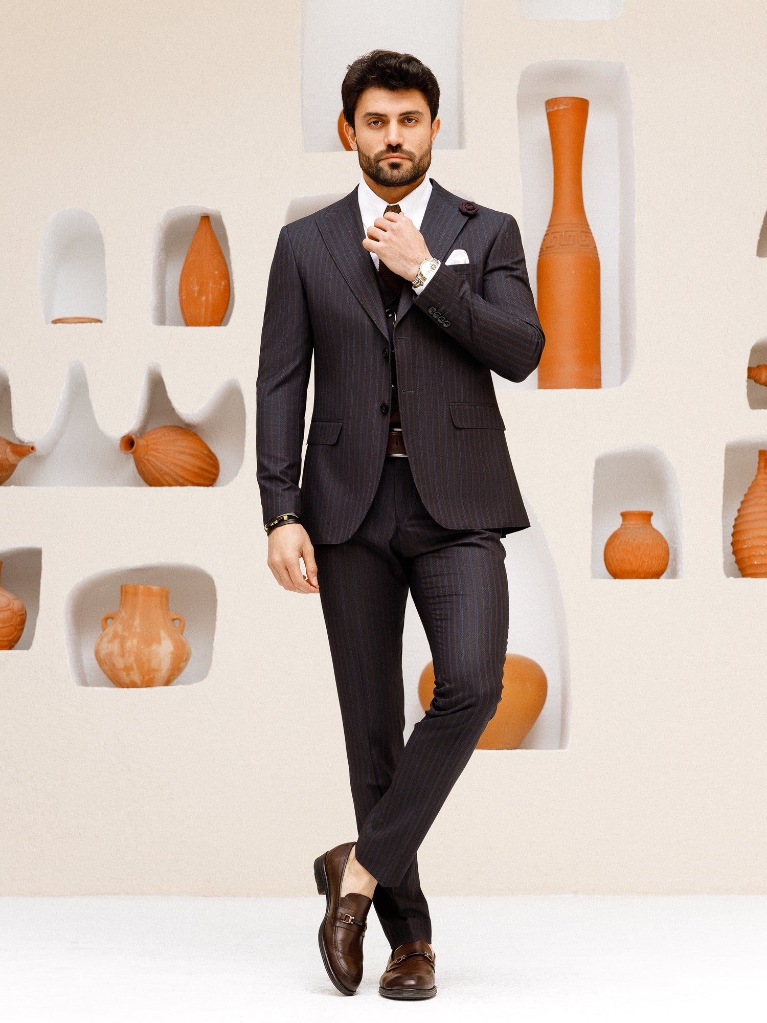 Black Striped Slim-Fit Suit 3-Piece