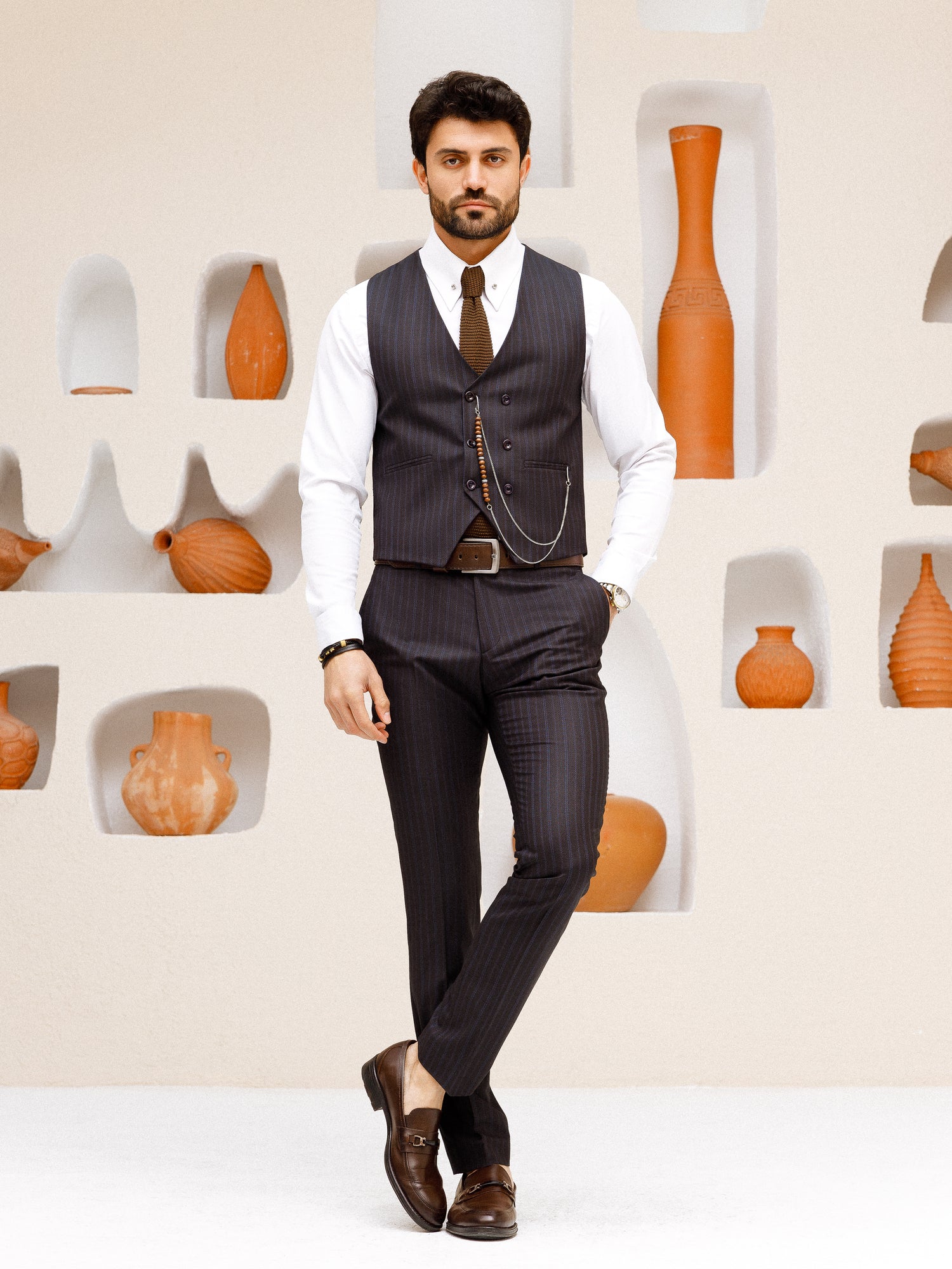Black Striped Slim-Fit Suit 3-Piece