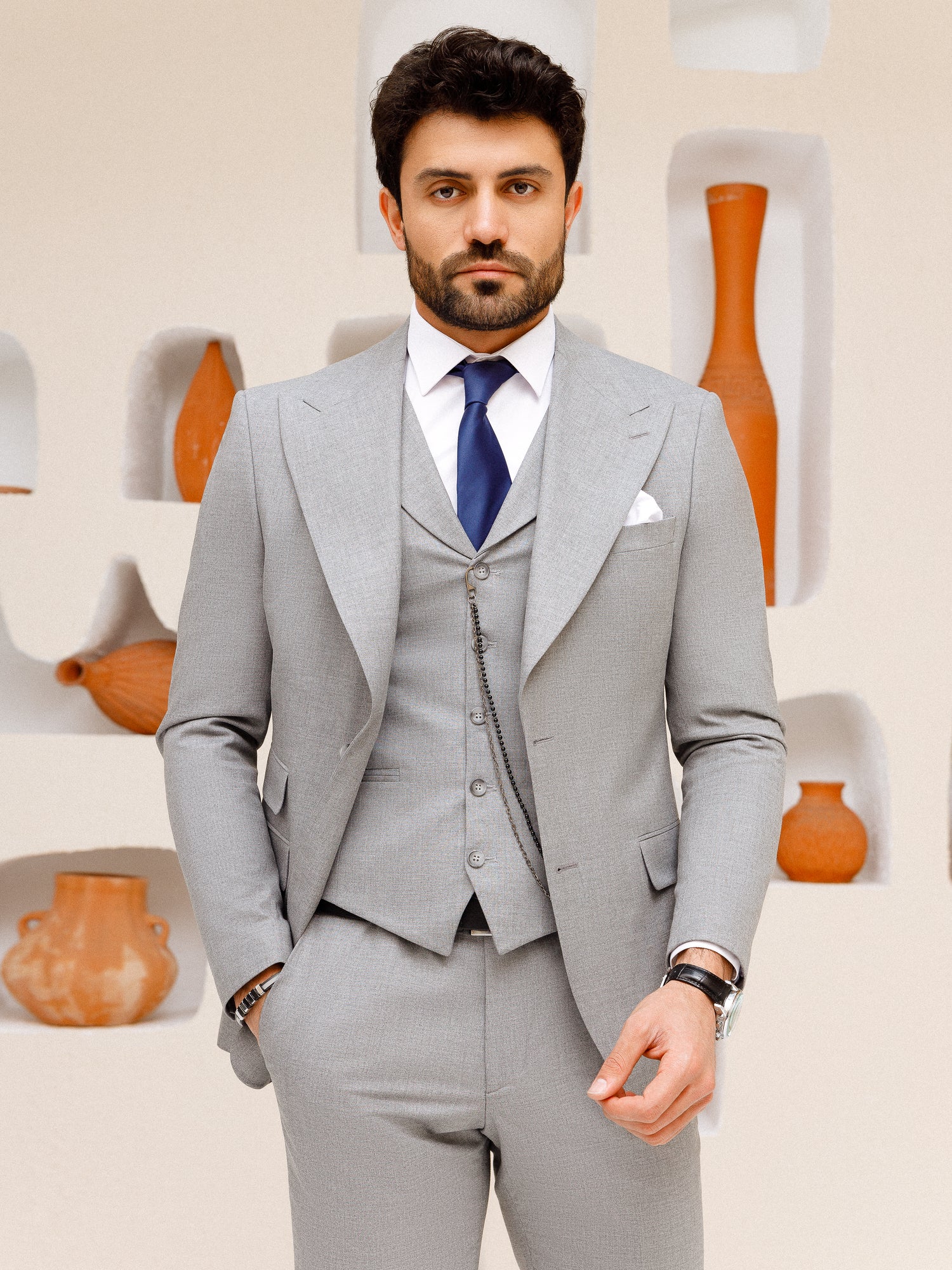 Grey Slim-Fit Suit 3-Piece