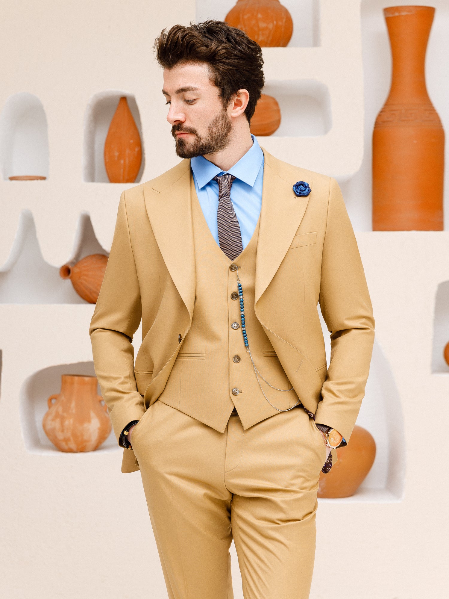 Camel Slim-Fit Suit 3-Piece