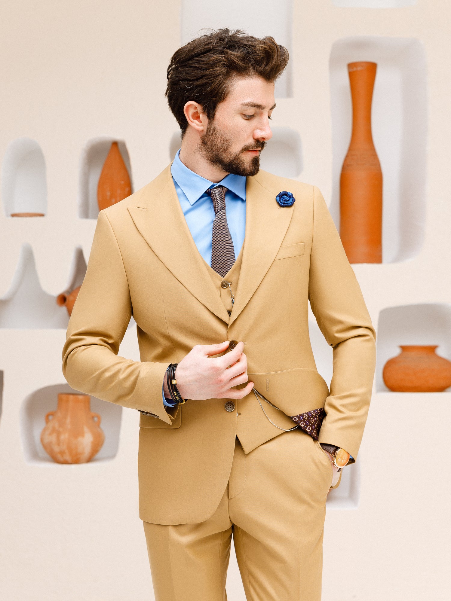 Camel Slim-Fit Suit 3-Piece