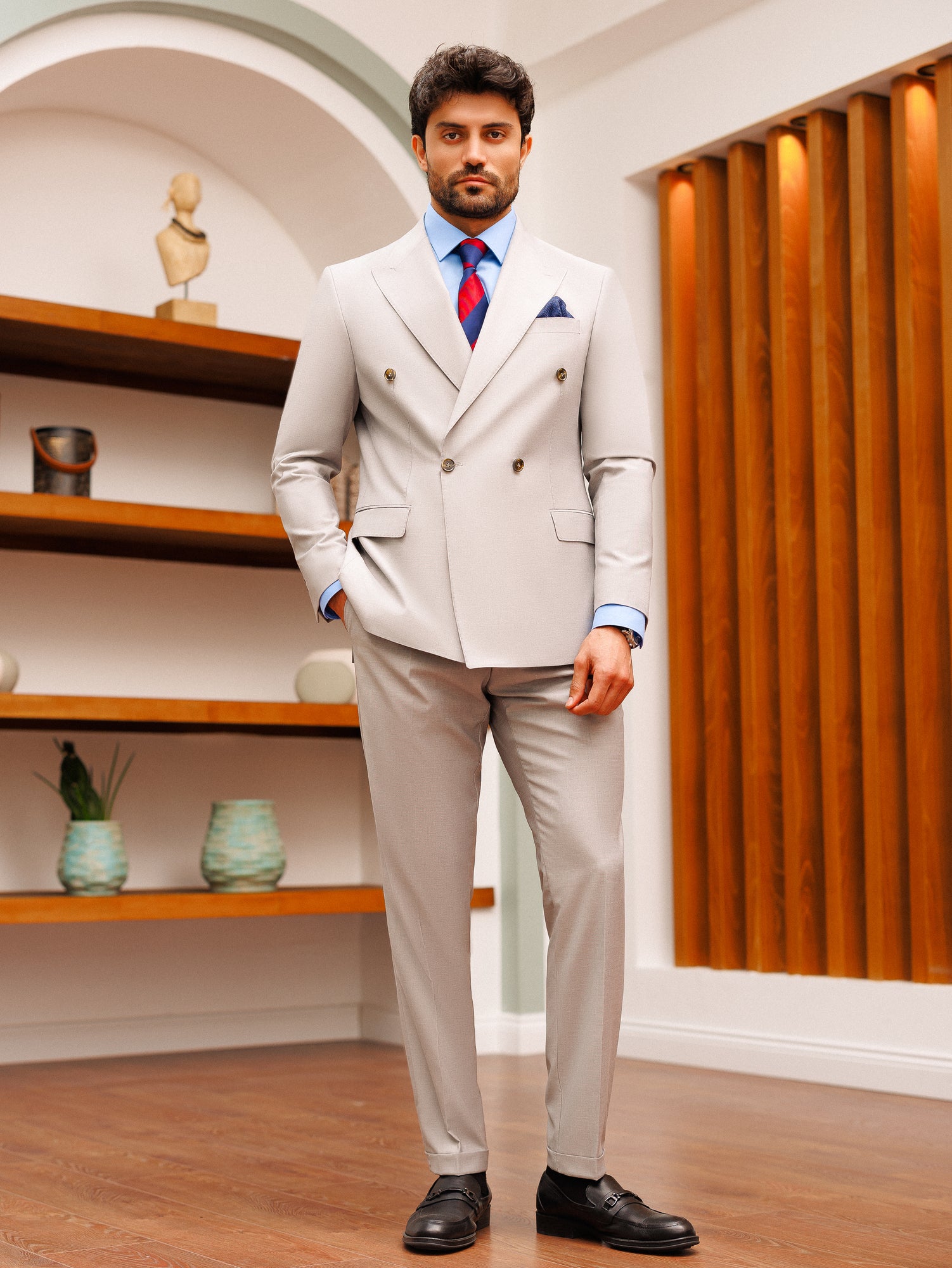 Light Grey Double Breasted Suit 2-Piece