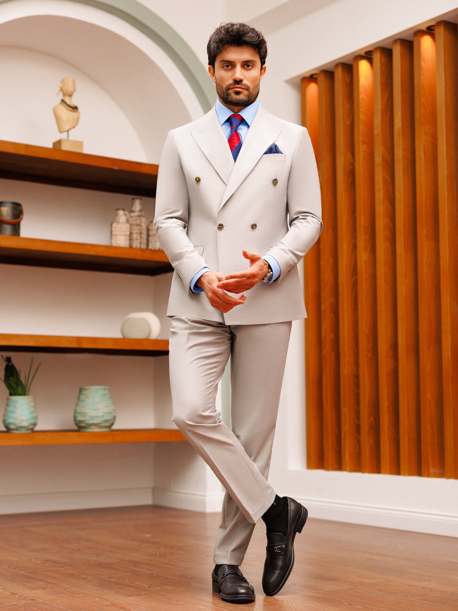 Light Grey Double Breasted Suit 2-Piece