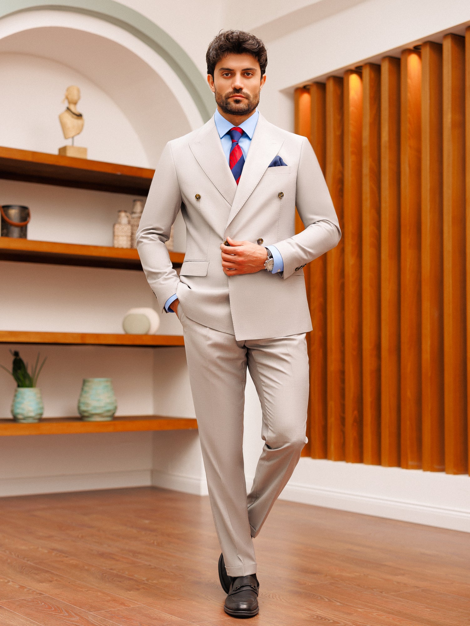 Light Grey Double Breasted Suit 2-Piece