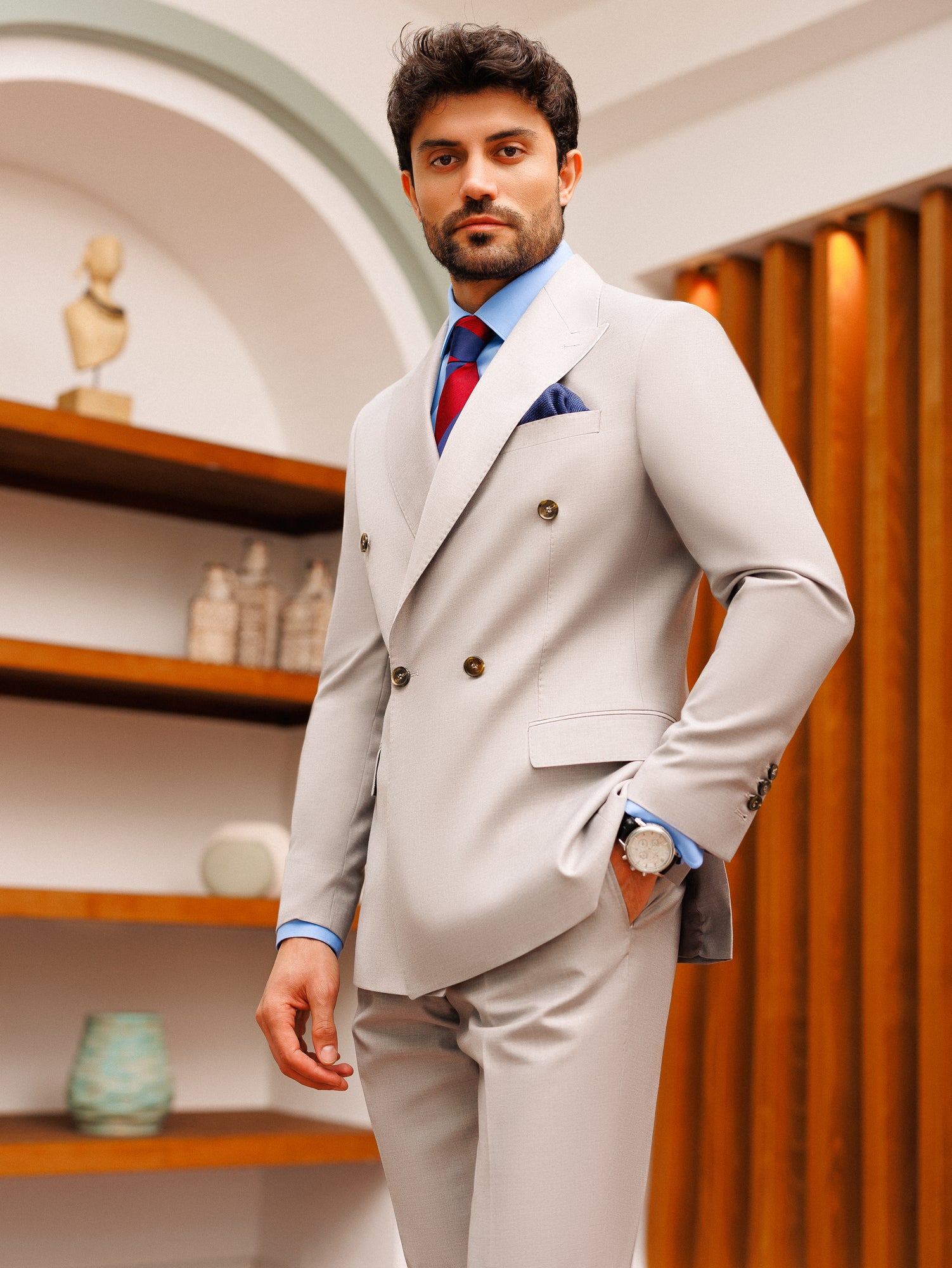 Light Grey Double Breasted Suit 2-Piece