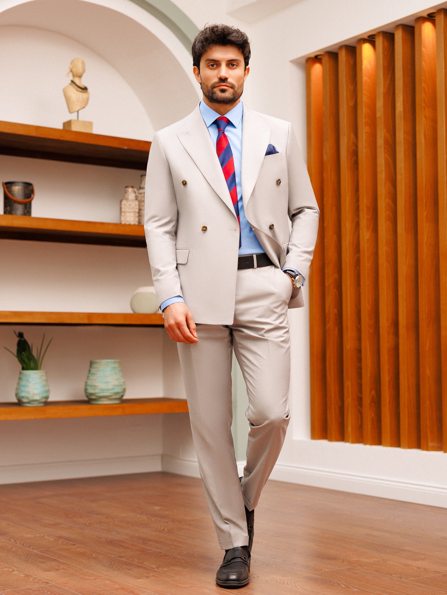 Light Grey Double Breasted Suit 2-Piece