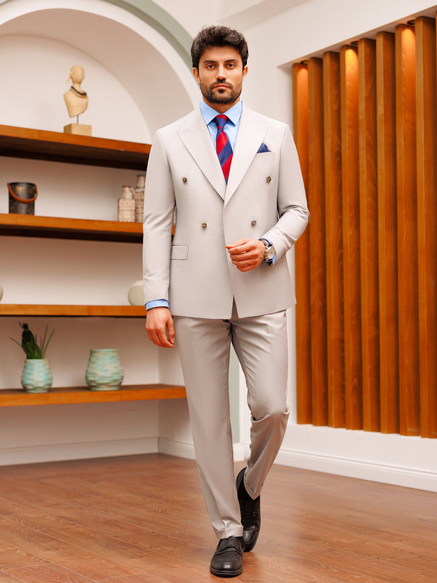 Light Grey Double Breasted Suit 2-Piece