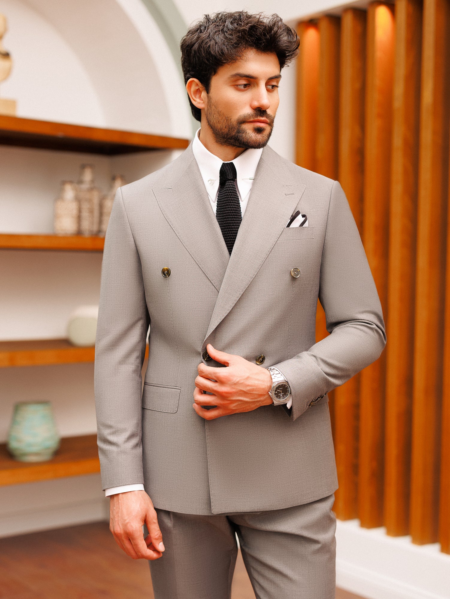 Grey Double Breasted Suit 2-Piece
