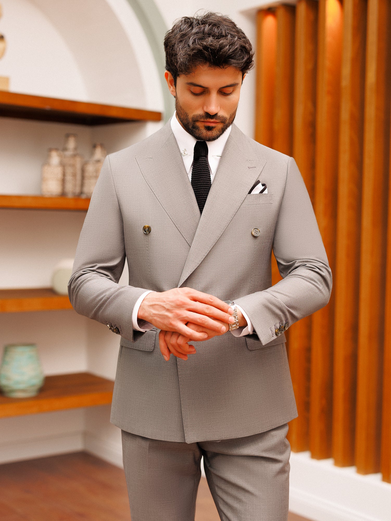 Grey Double Breasted Suit 2-Piece
