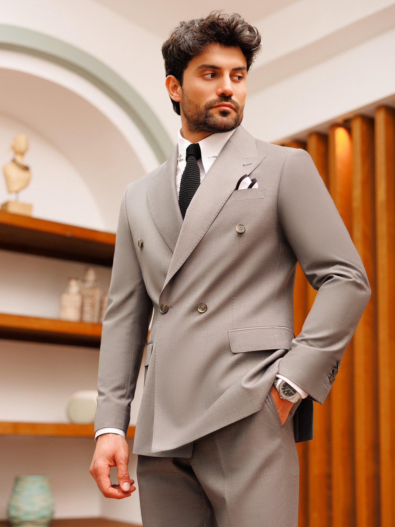 Grey Double Breasted Suit 2-Piece