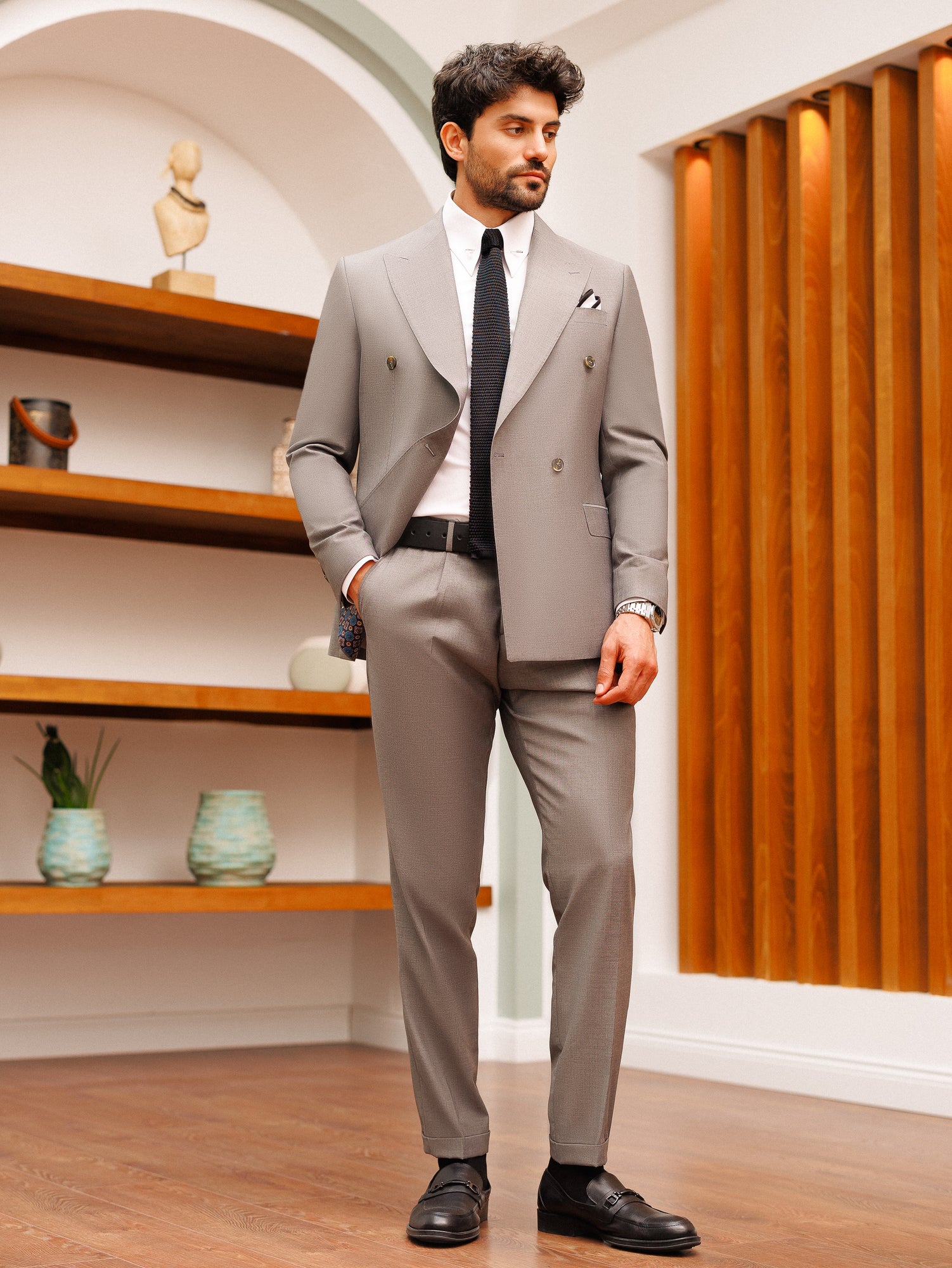 Grey Double Breasted Suit 2-Piece