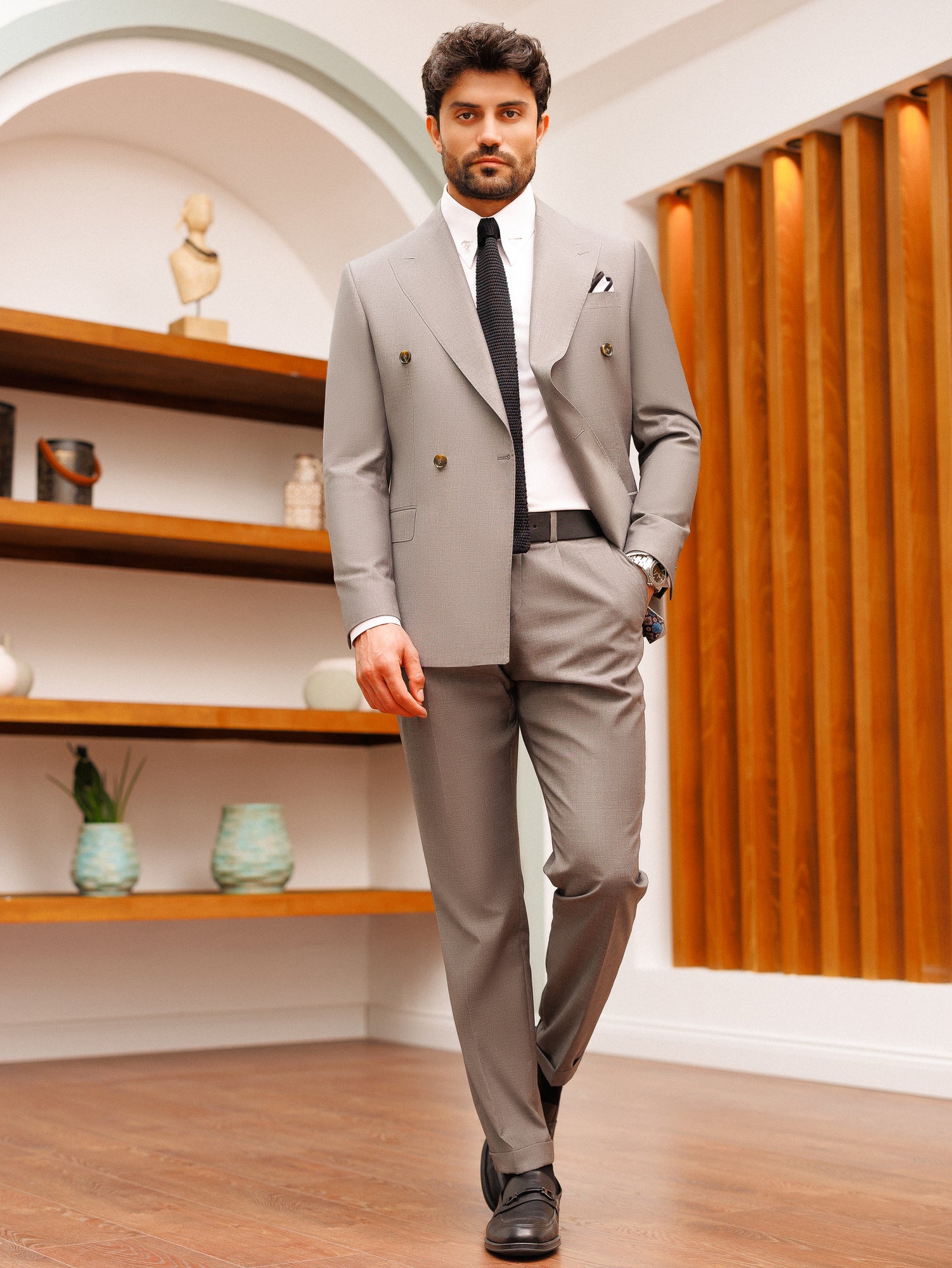 Grey Double Breasted Suit 2-Piece