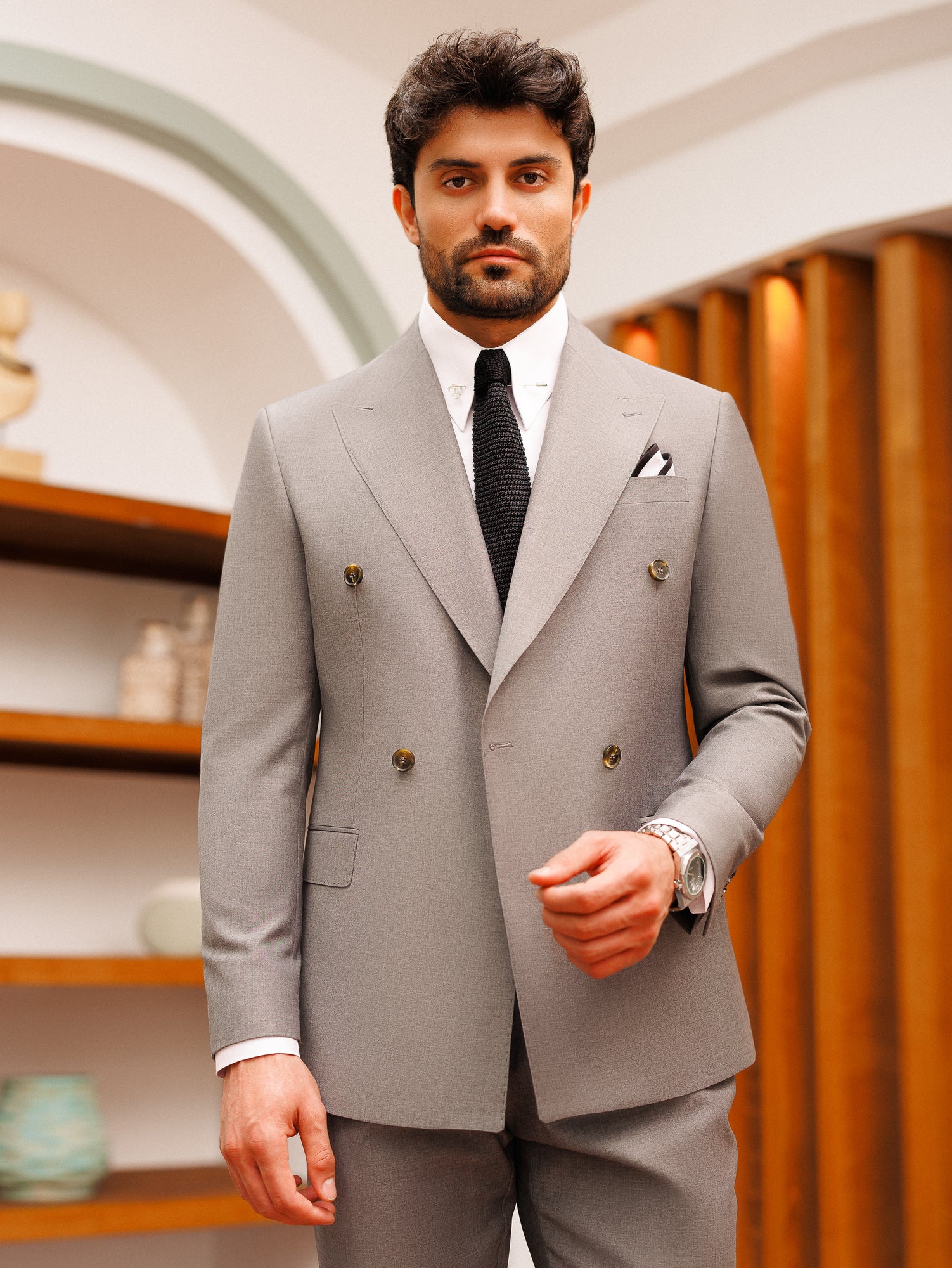 Grey Double Breasted Suit 2-Piece