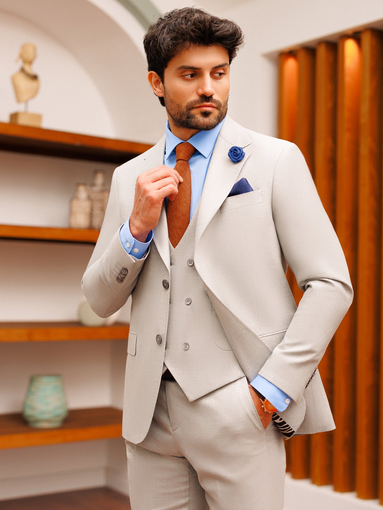 Grey Slim-Fit Suit 3-Piece
