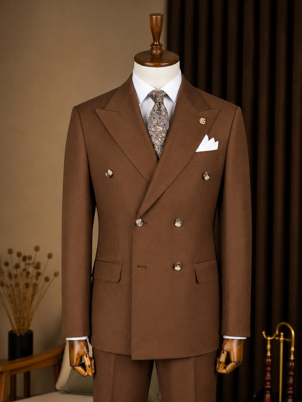 Brown Double Breasted Suit 2-Piece