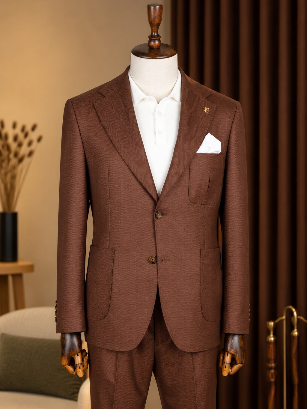 Brown Single Breasted Suit 2-Piece